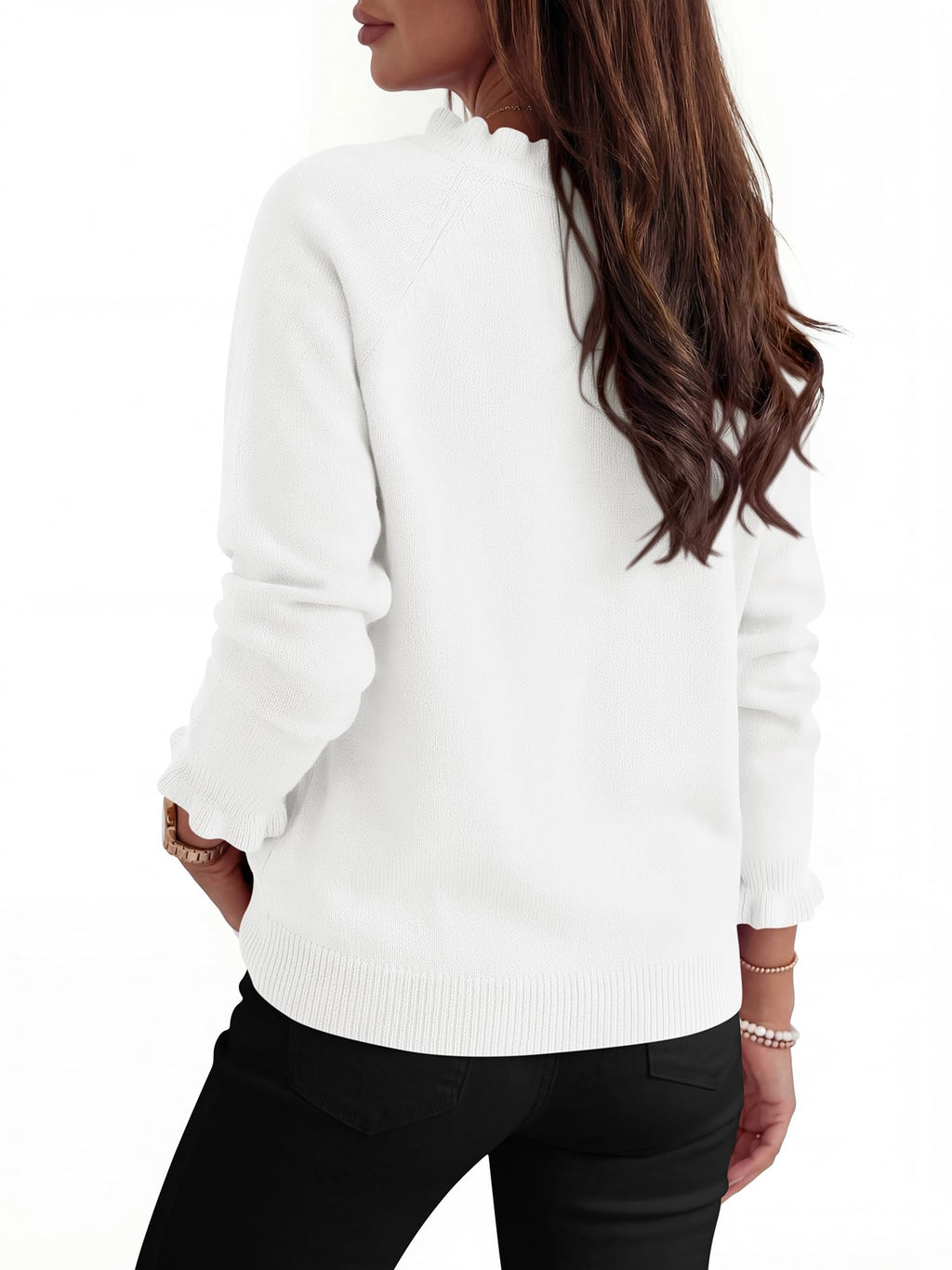 BTFBM Womens Sweaters Fall Winter Clothes Long Sleeve Button Down Ruffle Crew Neck Casual Knitted Pullover Tops