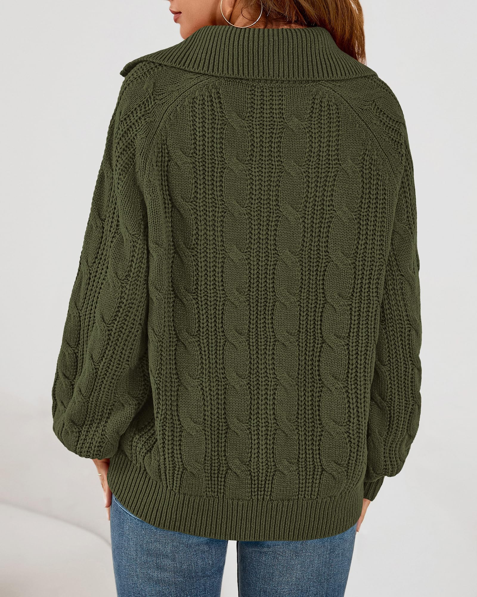 BTFBM Sweaters for Women Fall Fashion Loose Quarter Zip Pullover Collared Long Sleeve Cable Knit Winter Clothes