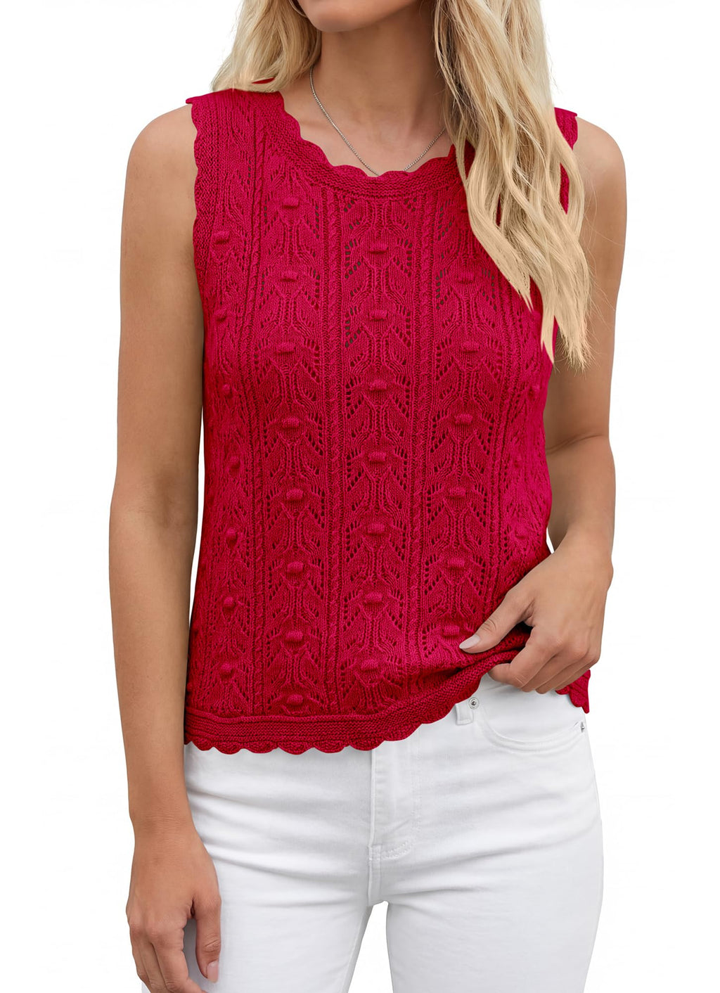 FreshPretty Crochet Tops for Women Sleeveless Knit Sweater Vest Tank Top Summer Spring Cover Ups Beach Vacation Clothes