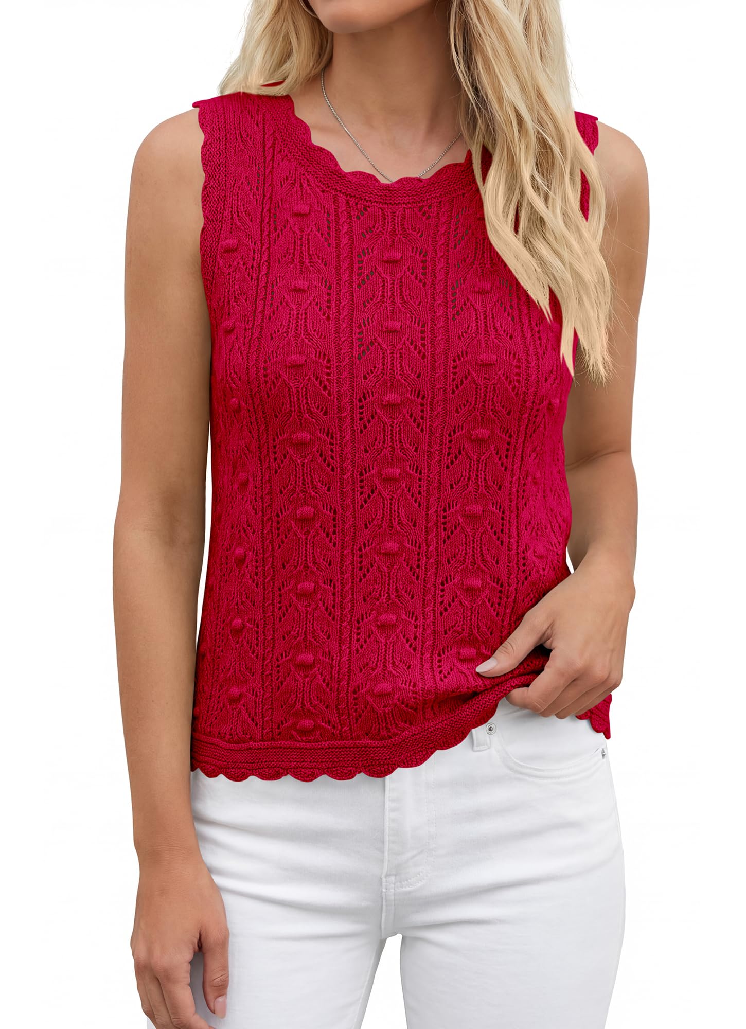 FreshPretty Crochet Tops for Women Sleeveless Knit Sweater Vest Tank Top Summer Spring Cover Ups Beach Vacation Clothes