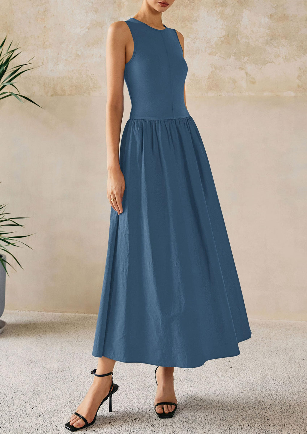 PRETTYGARDEN Maxi Dresses for Women Summer Casual Sleeveless Patchwork Flowy Vacation Sundress Knit Long Work Tank Dress