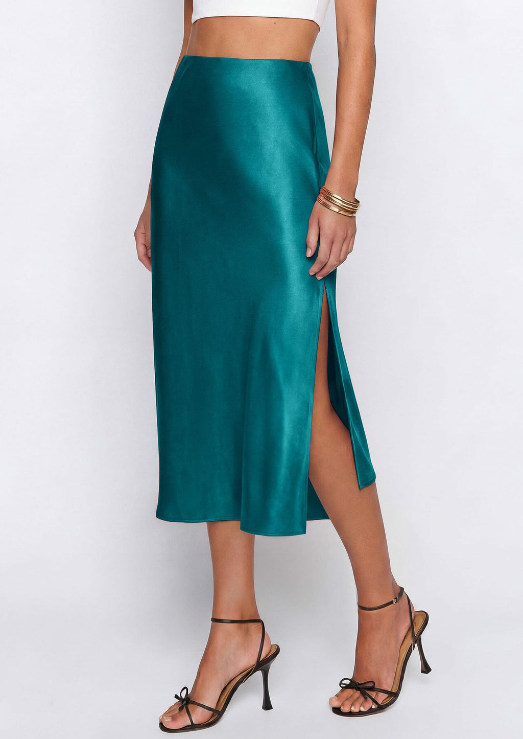 PRETTYGARDEN Womens Satin Skirt Summer Silk Business Casual High Waisted A Line Flowy Work Wedding Cocktail Midi Skirts