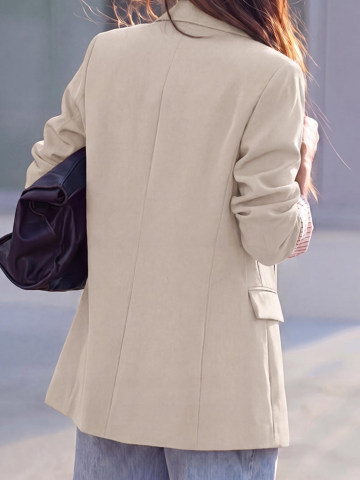 FreshPretty Blazers for Women Business Casual Fall Jackets,Lightweight Dressy Long Sleeve Suit Jacket,Loose Lapel Button Front,Striped Lined,Formal Professional Office Work Clothes