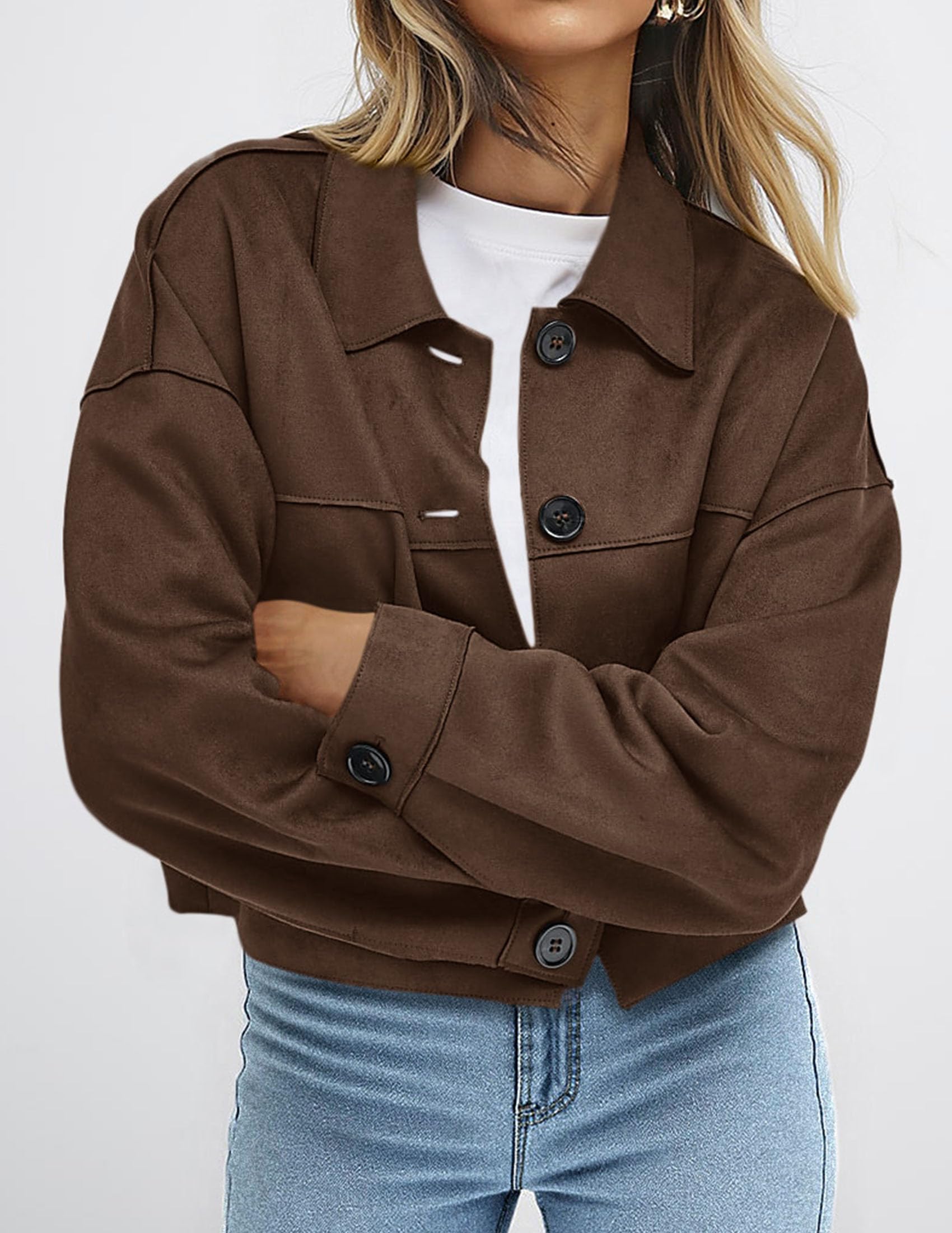 PRETTYGARDEN Women's Faux Suede Cropped Jacket Casual Lightweight Fall Fashion Winter Coats Outerwear Trendy Clothes