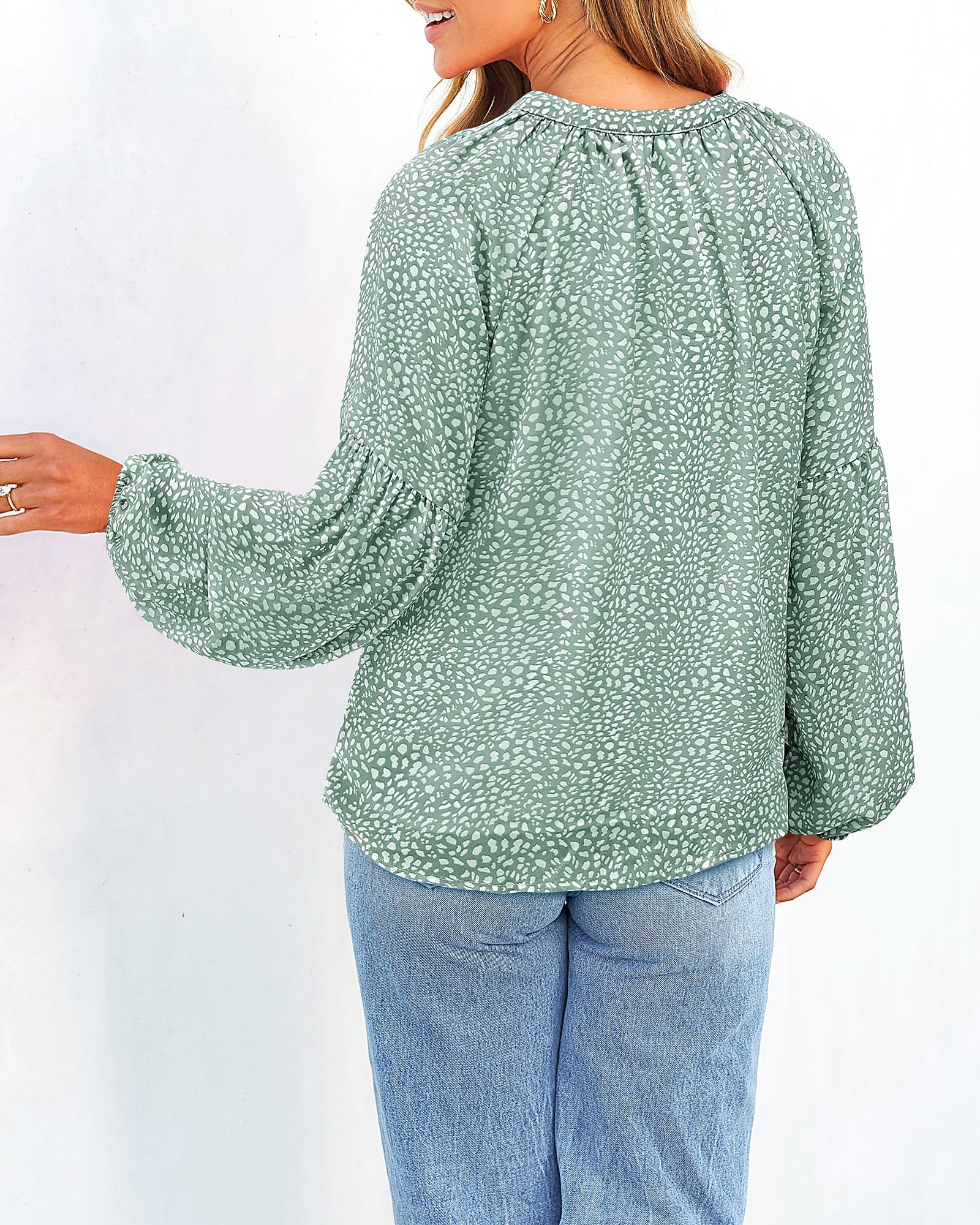 BTFBM Blouses for Women Dressy Casual Floral Summer Boho Tops V Neck Lightweight Long Sleeve Shirts Spring Clothes