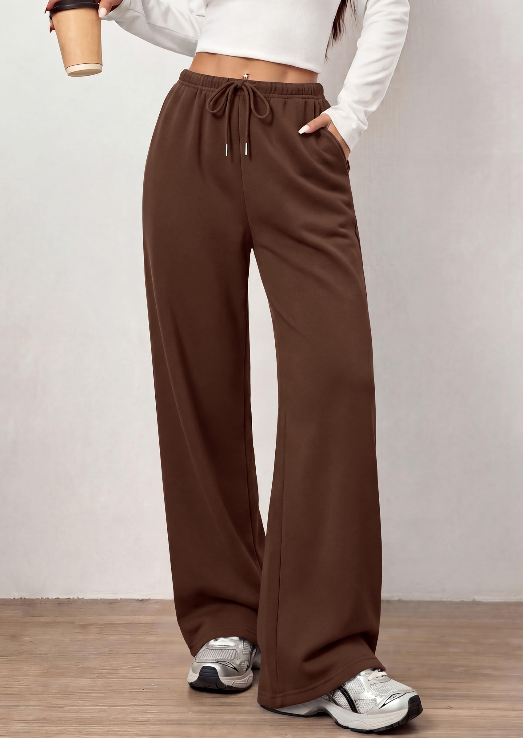 PRETTYGARDEN Womens Wide Leg Sweatpants Fleece Lounge Pants | Elastic Drawstring Waist,Baggy Jogger Yoga Sweat pants,Pockets,Fall Winter Clothes,Loose Daily Casual & Loungewear Trousers