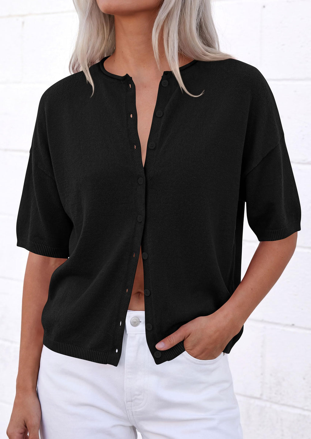 PRETTYGARDEN Women Spring Short Sleeve Cardigan Sweaters Button Down Knit Shirt Blouse Dressy Casual Tops Summer Outfits