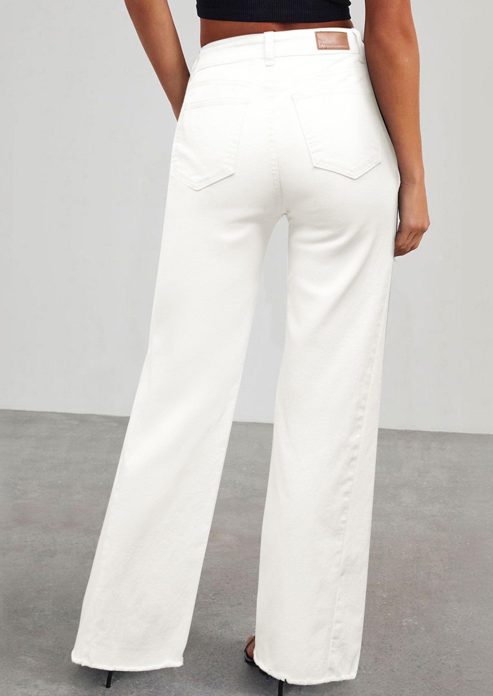 PRETTYGARDEN Wide Leg Jeans for Women Trendy High Waisted Stretchy Baggy Raw Hem Denim Palazzo Pants Fall Clothes