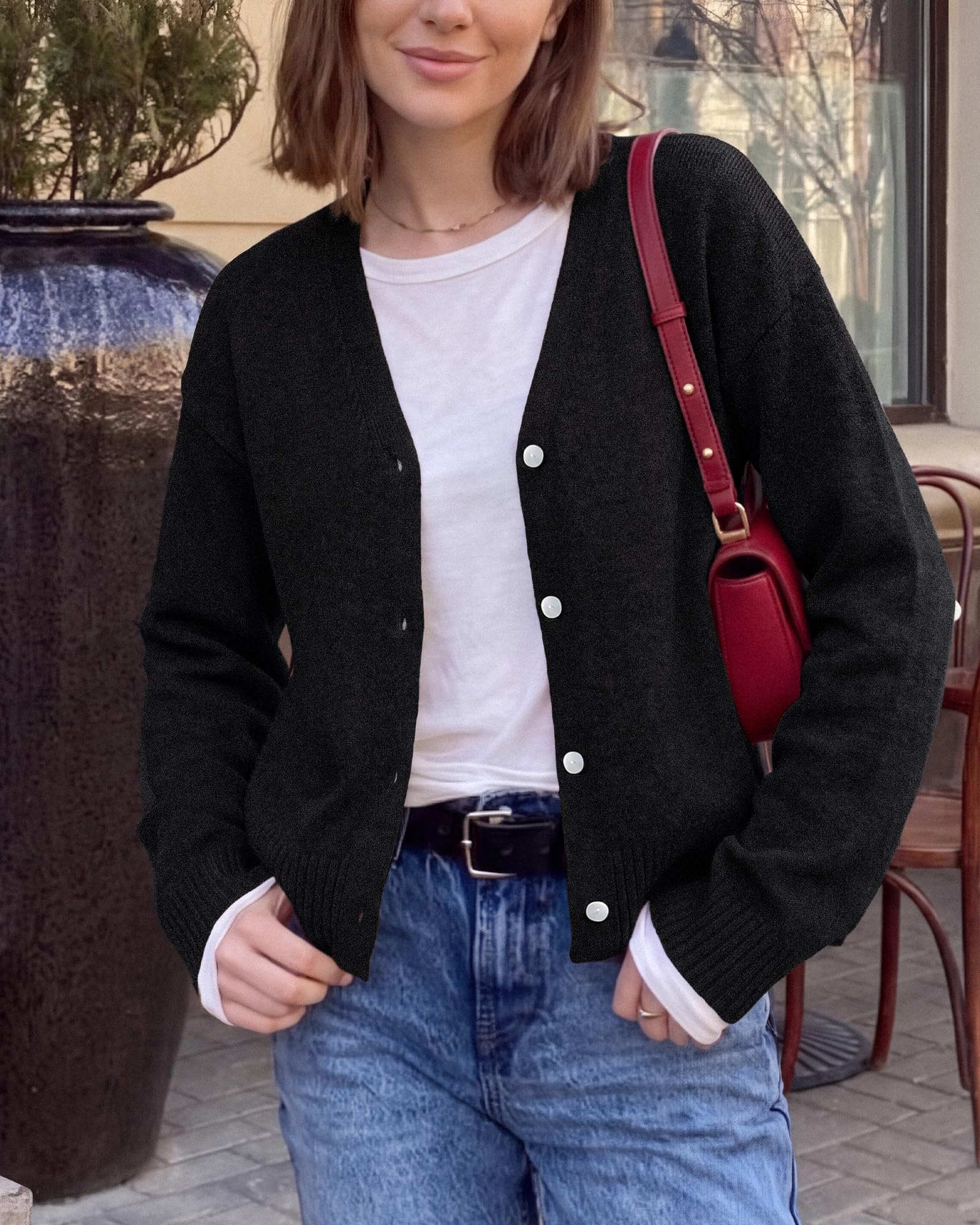 BTFBM V Neck Cardigan Sweaters for Women 2026 | Long Sleeve Knit Sweater, Button Down Shrug Tops, Open Front, Lightweight Cardigans, Business Casual Outfits,Fall Winter Clothing