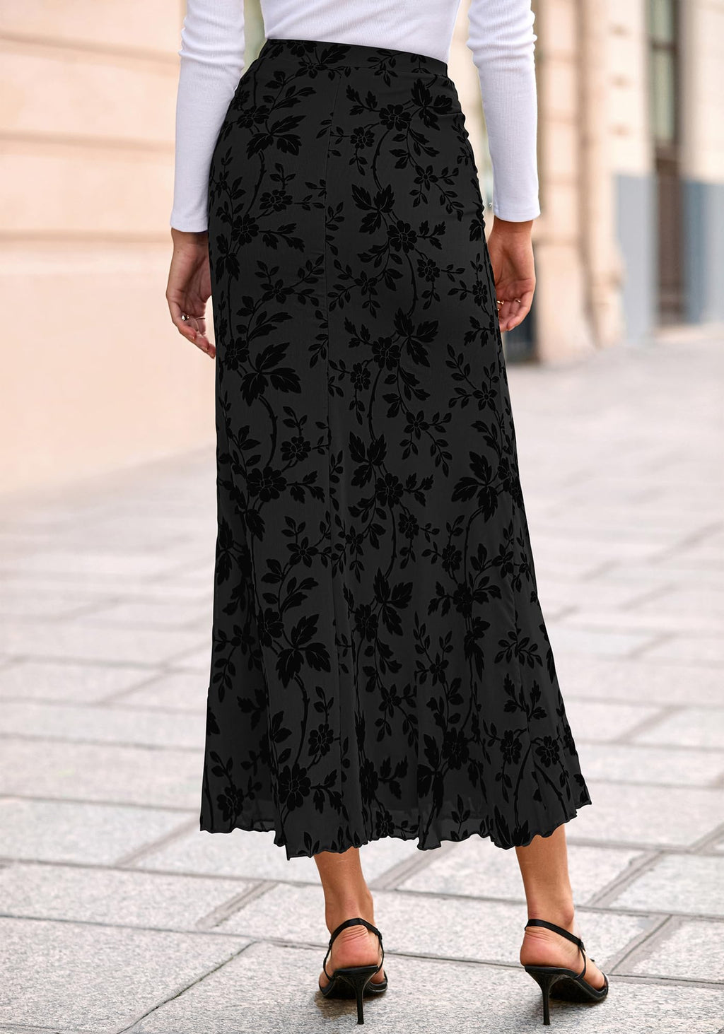 BTFBM Womens Floral Mesh Maxi Skirt Spring Summer Elastic High Waisted Boho Elegant Mermaid Long Skirts for Women