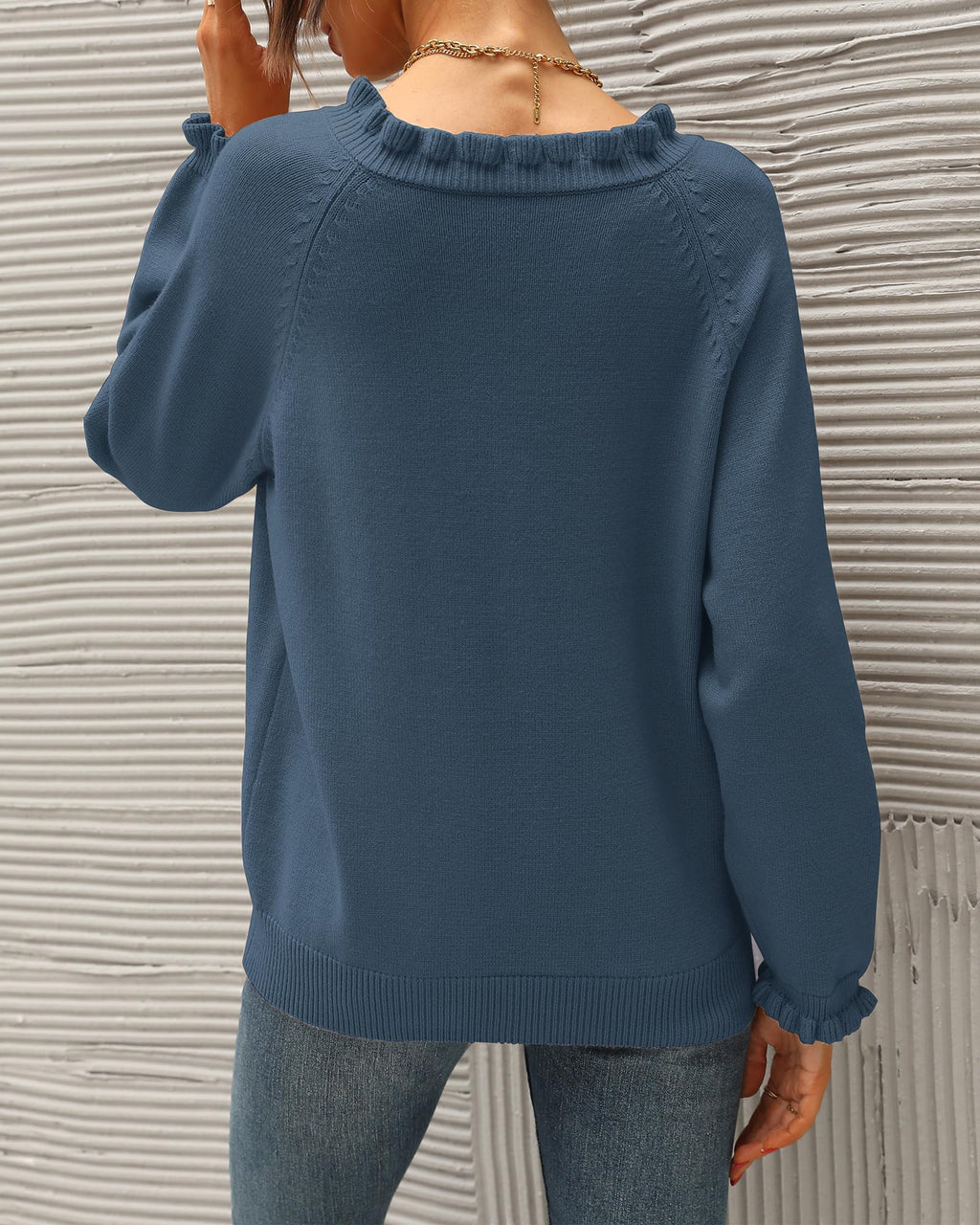 FreshPretty Womens Sweaters Fall Winter Clothes Long Sleeve Button Down Ruffle Crew Neck Casual Knitted Pullover Tops