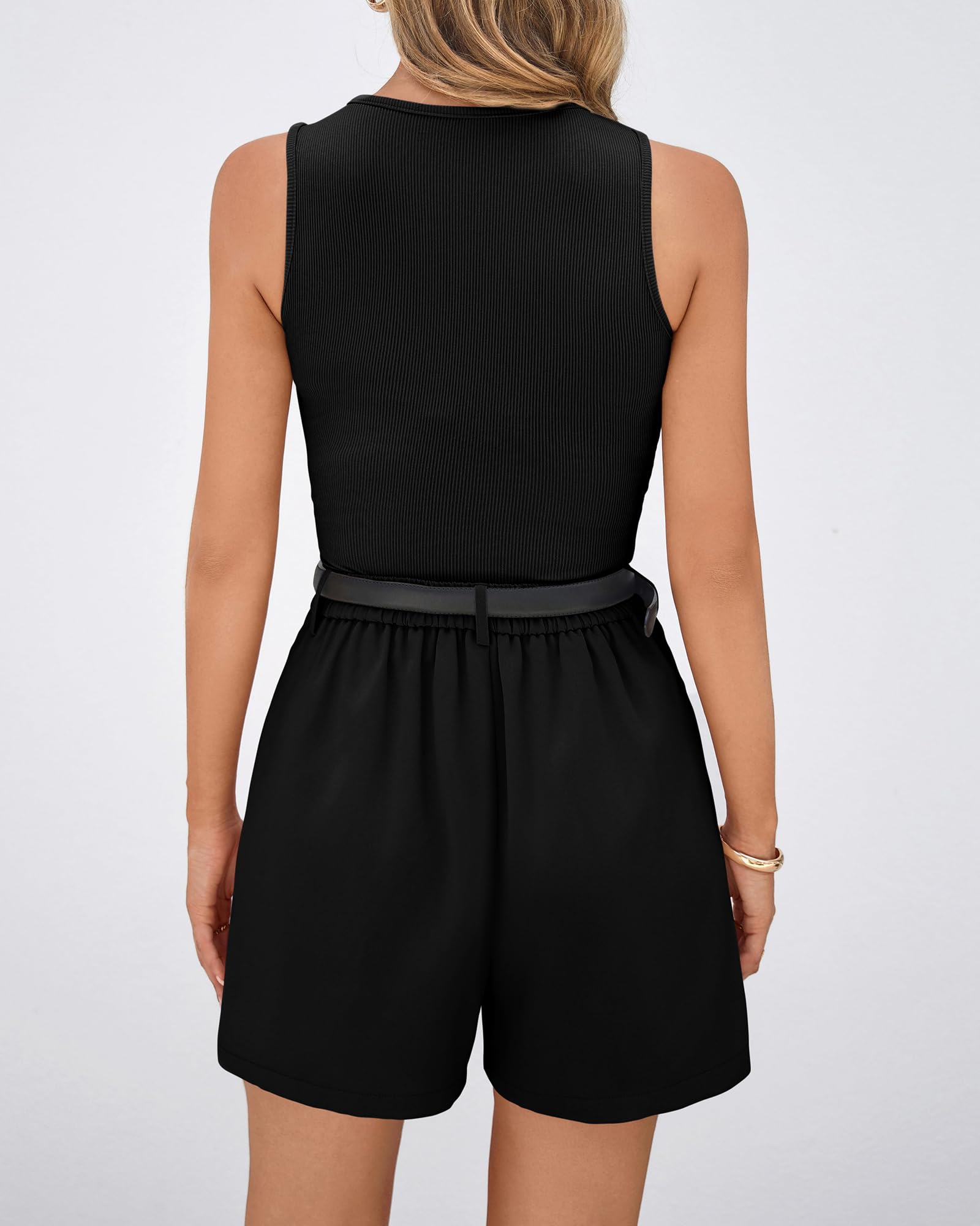 BTFBM 2 Piece Sets for Women Summer Sleeveless Matching Short Sets Tank Crew Neck Airport Travel Outfits Pockets