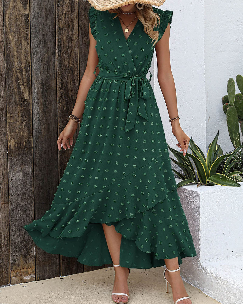BTFBM Boho Dresses for Women Spring Fashion Cap Sleeve Swiss Dot Flowy Ruffle Beach Wedding Cocktail Maxi Dress