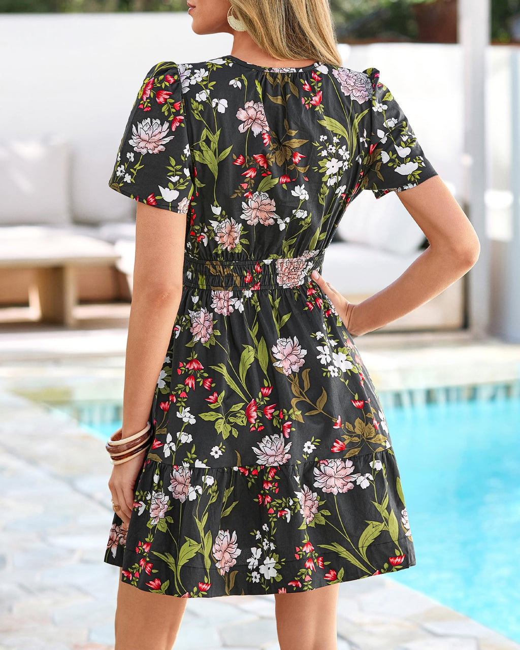 BTFBM Summer Dresses for Women Lightweight Casual Short Sleeve Floral Mini Dress A Line Beach Vacation Sundress