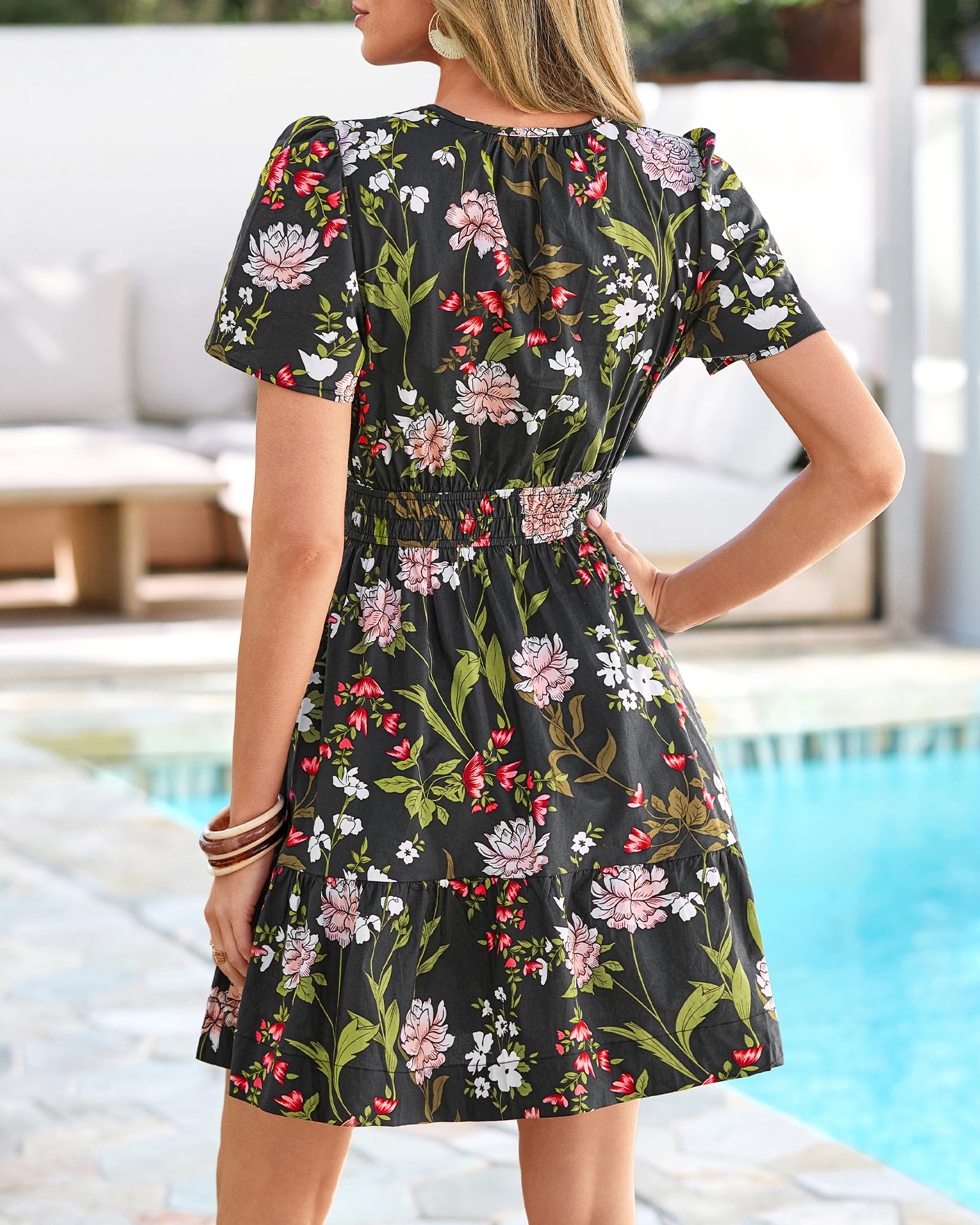 BTFBM Summer Dresses for Women Lightweight Casual Short Sleeve Floral Mini Dress A Line Beach Vacation Sundress