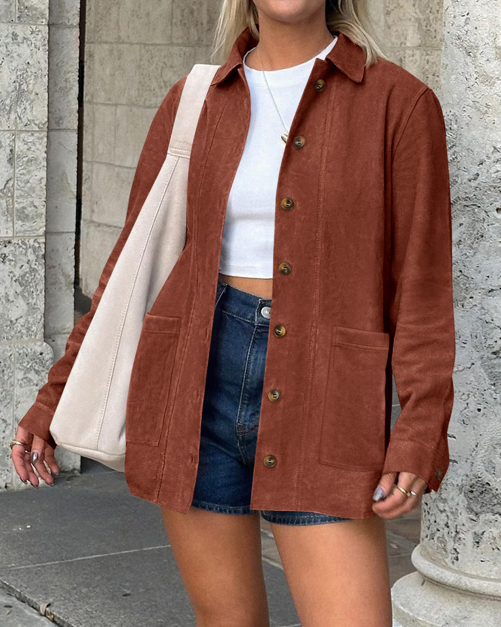 BTFBM Faux Suede Jacket Women Fall Fashion Leather Jackets Long Sleeve Button Down Winter Coats Shackets Outerwear