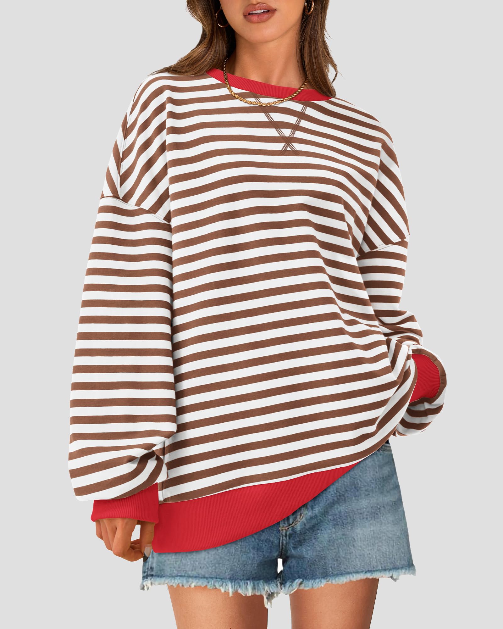 BTFBM Sweatshirt For Women Summer Crewneck Long Sleeve Oversized Striped Pullover Tops Y2K Clothes Workout Shirt