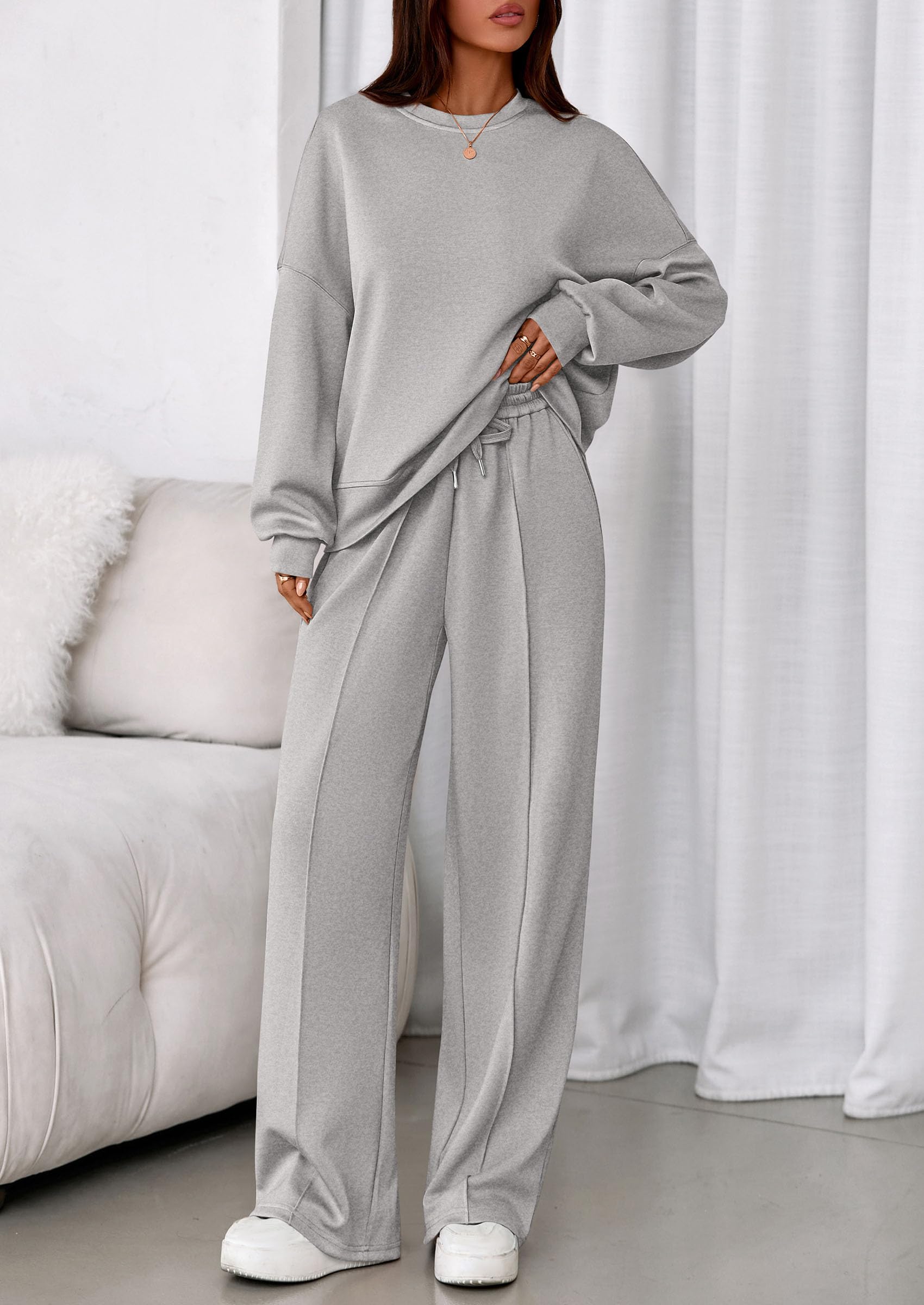 PRETTYGARDEN 2 Piece Sets For Women Fall Trendy Long Sleeve Sweatshirt Wide Leg Pants Loungewear Set Matching Sweatsuit