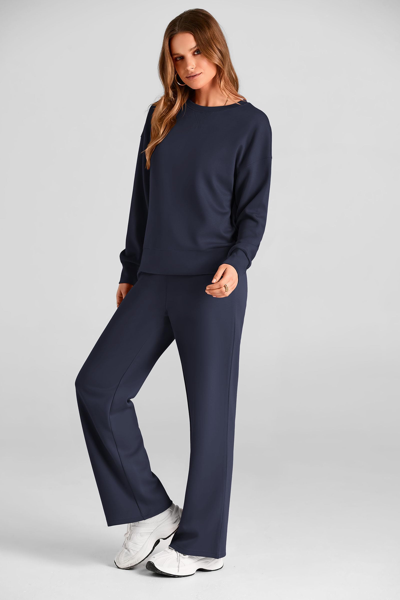 PRETTYGARDEN Womens 2 Piece Outfits Fall Long Sleeve Sweatshirt Wide Leg Pants Lounge Sets Winter Sweatsuits Tracksuit