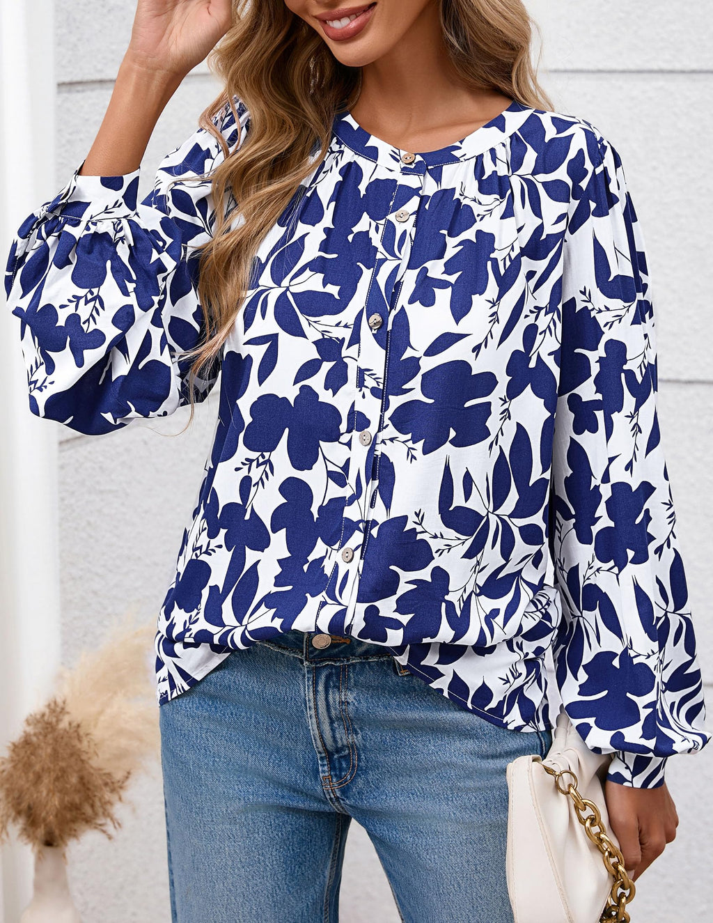 PRETTYGARDEN Women's Floral Button Down Blouse Fall Fashion Dressy Casual Long Sleeve Oversized Shirts Top Boho Clothes