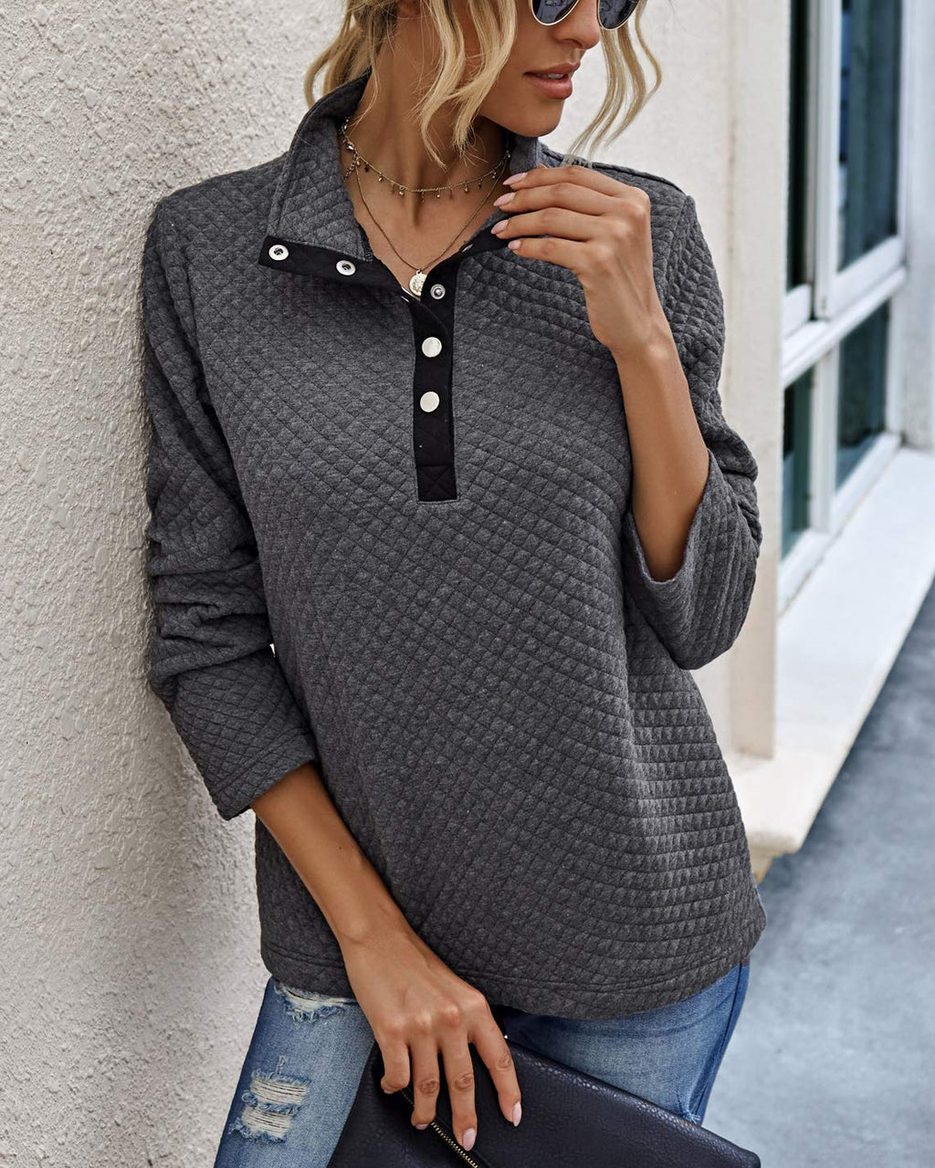 BTFBM Women Fashion Quilted Pattern Lightweight Zipper Long Sleeve Plain Casual Ladies Sweatshirts Pullovers Shirts Tops