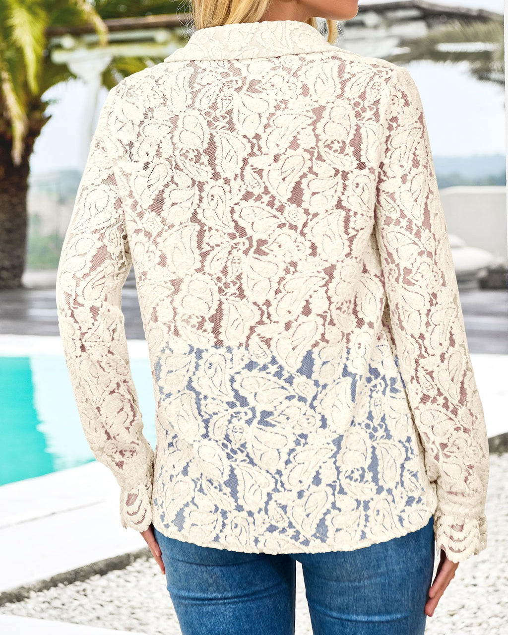 FreshPretty Long Sleeve Lace Blouses for Women Spring Dressy Casual Button Down Shirts Date Night Outfit Club Party Tops