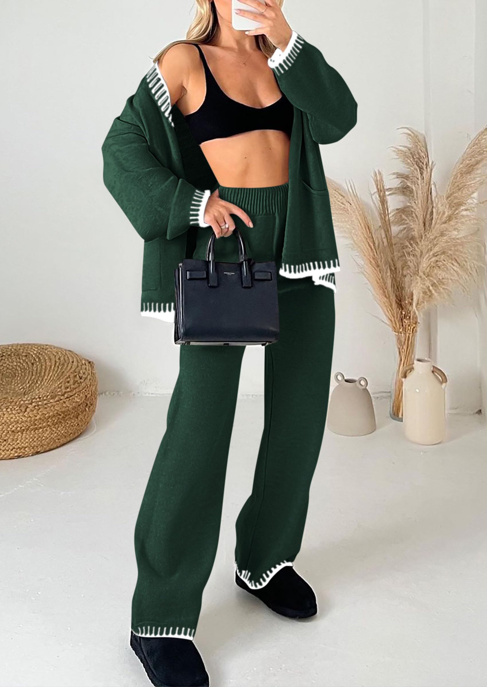 PRETTYGARDEN Lounge Sets for Women Fall Loungewear 2 Piece Outfits Cardigan Sweaters Track Suit Matching Winter Clothing