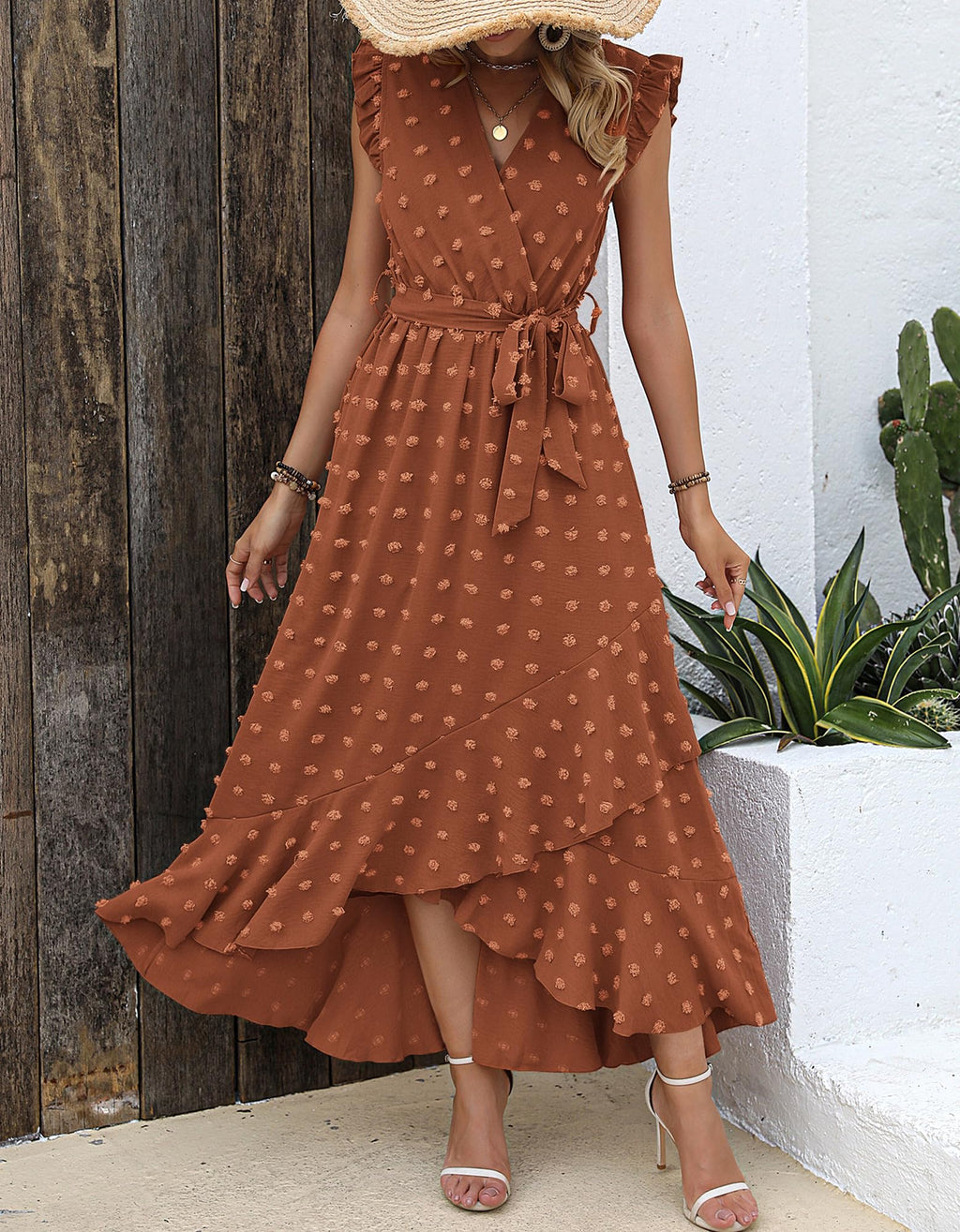 BTFBM Boho Dresses for Women Spring Fashion Cap Sleeve Swiss Dot Flowy Ruffle Beach Wedding Cocktail Maxi Dress
