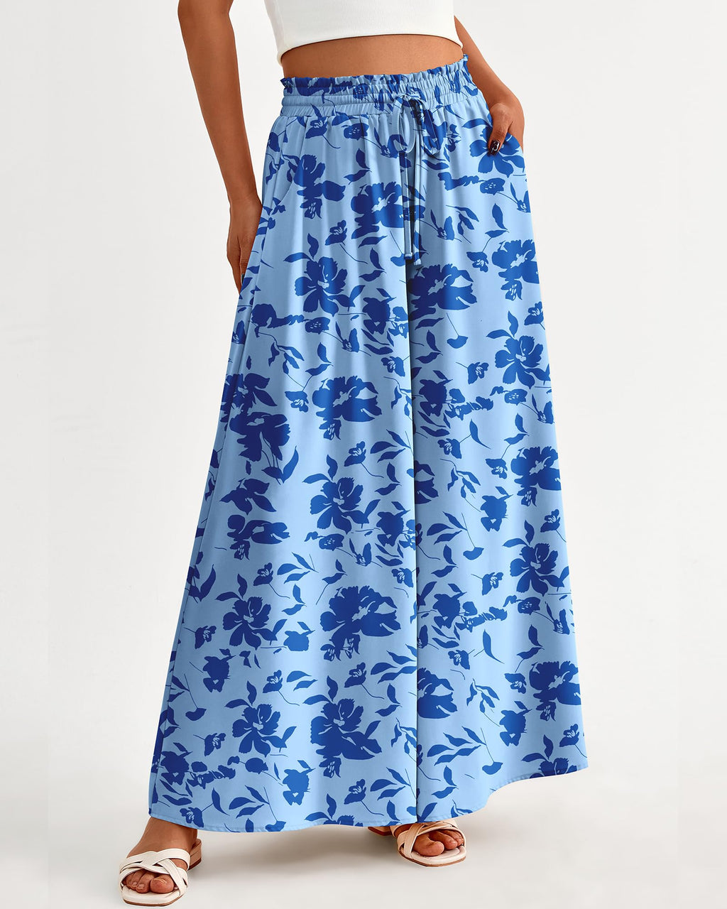 BTFBM Women Casual High Waist Wide Leg Pants Spring Summer Long Palazzo Pants Pocket Lounge Beach Vacation Clothes