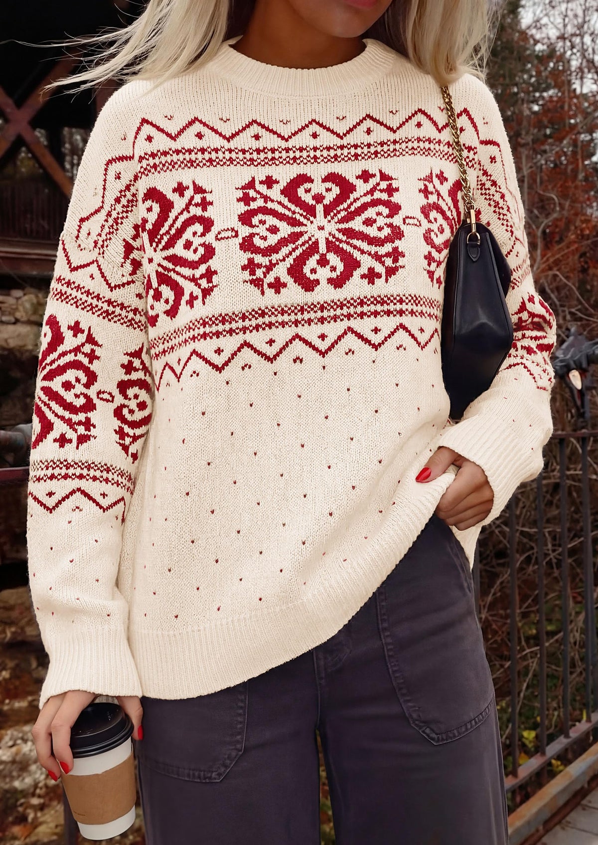 PRETTYGARDEN Women's Fair Isle Oversized Sweater | Relaxed Fit, Soft Cozy Knit, Long Sleeve Pullover, Crew Neck, Going Out Tops, Fall Holiday Outfits, Winter Fashion Clothing