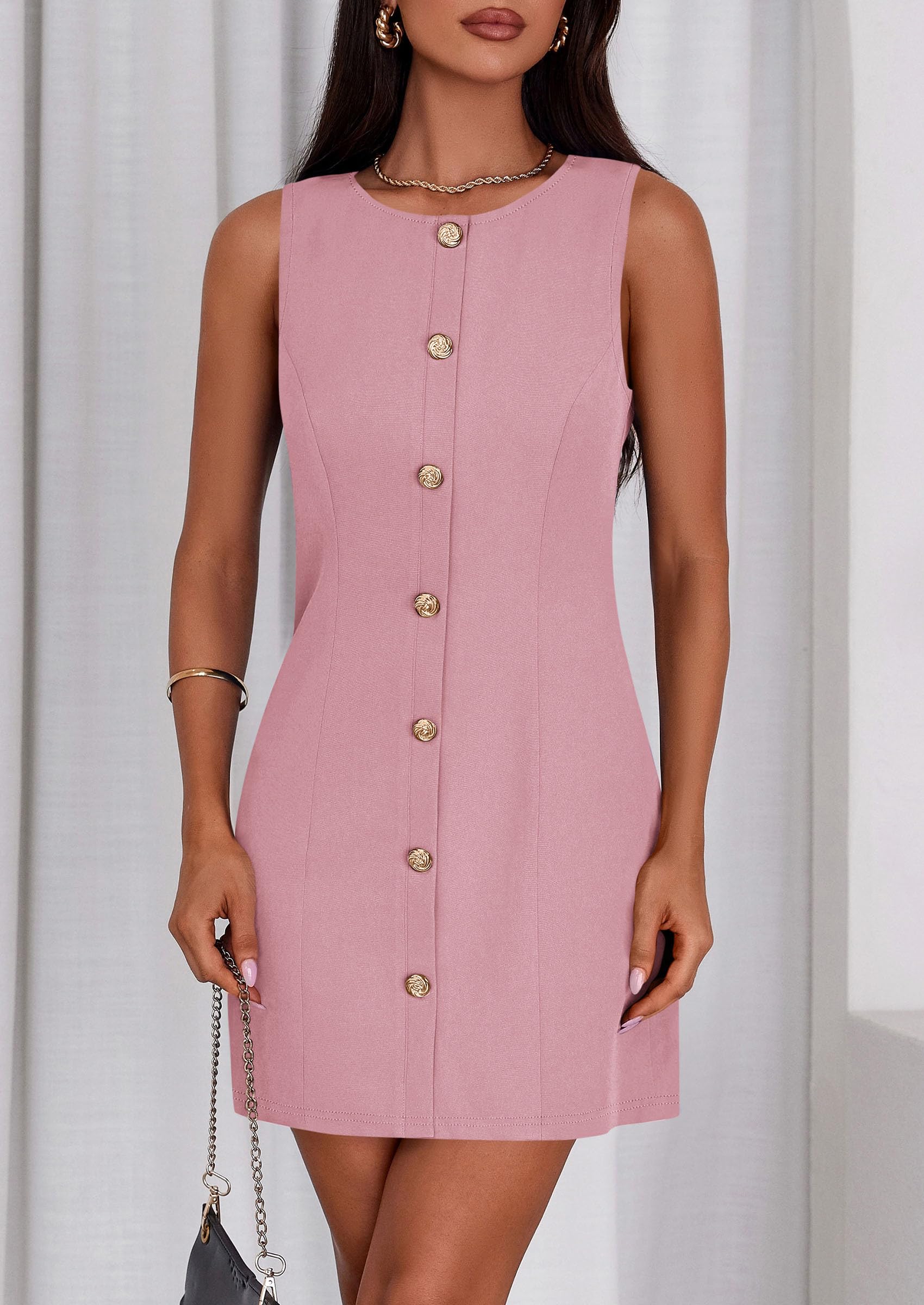PRETTYGARDEN Work Dresses for Women  Summer Business Formal Short Dress Sleeveless Button Down Elegant Office Outfits