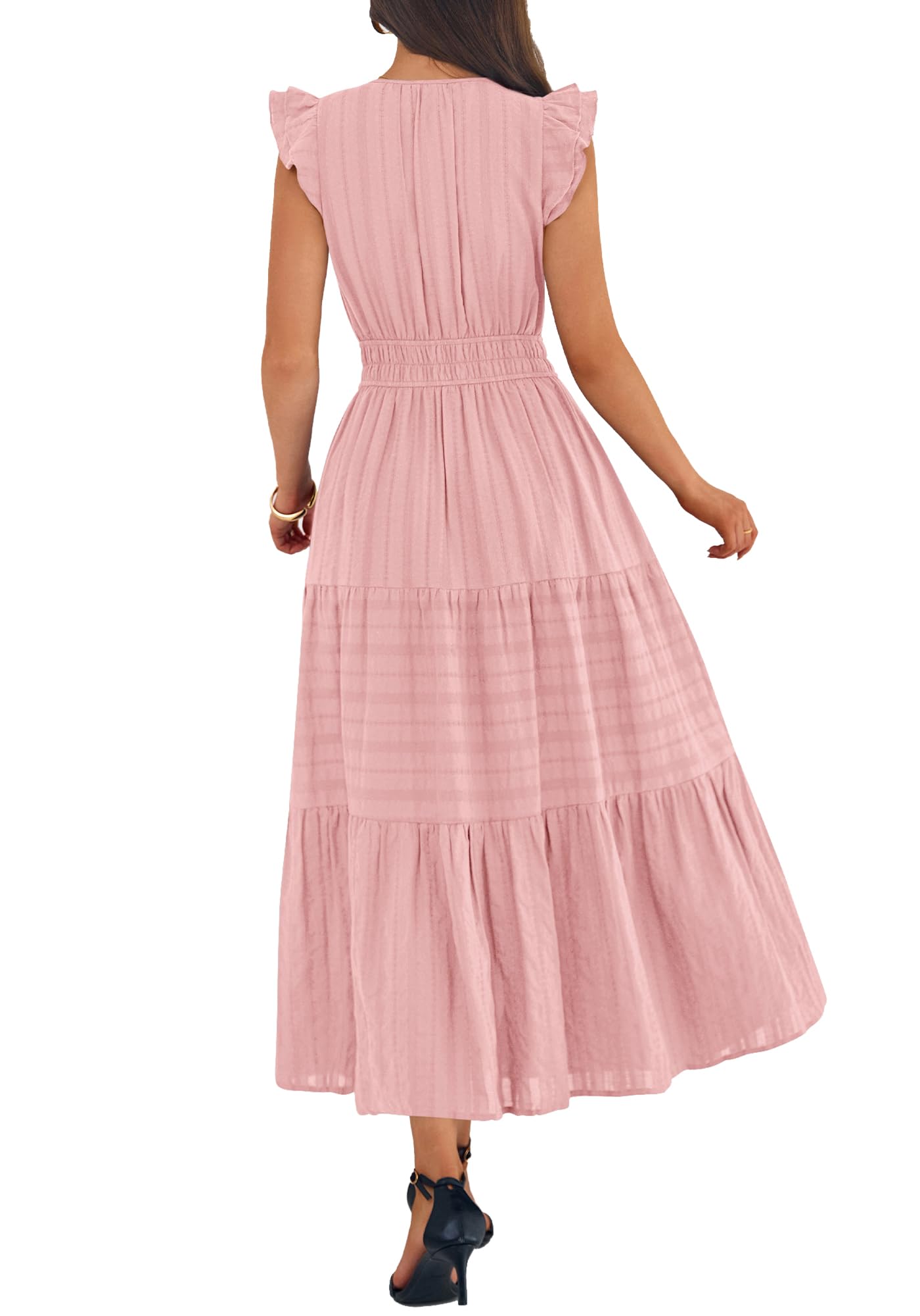 BTFBM Womens Summer Maxi Dress  Spring Boho Vacation Ruffle Flutter Short Sleeve A Line Tiered Flowy Dresses Pockets