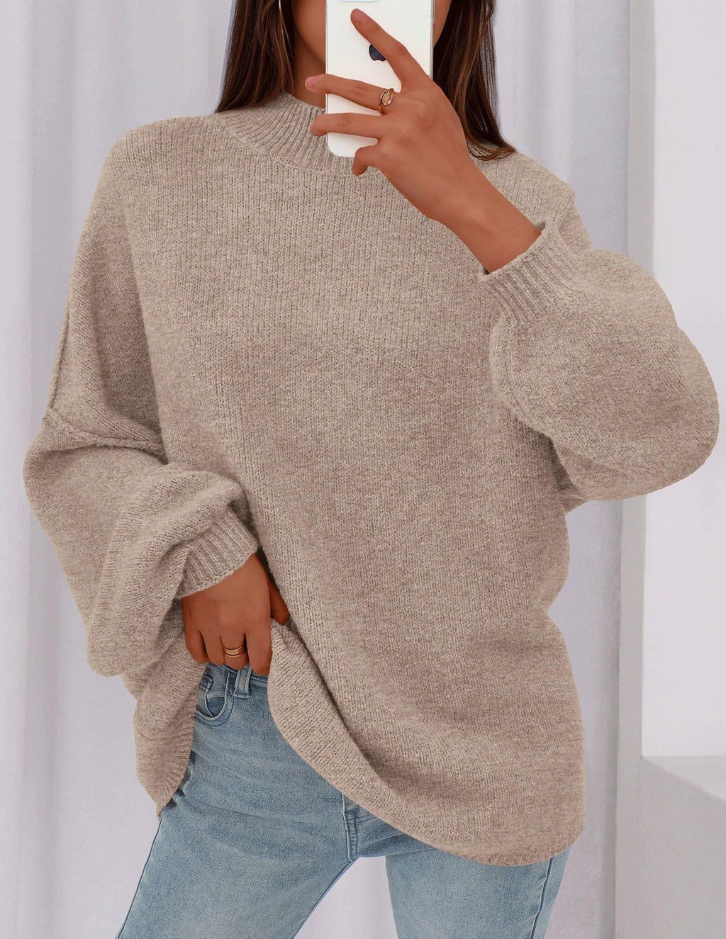 PRETTYGARDEN Women's 2026 Fall Oversized Sweaters Chunky Knit Mock Neck Long Sleeve Casual Trendy Pullover Winter Clothes