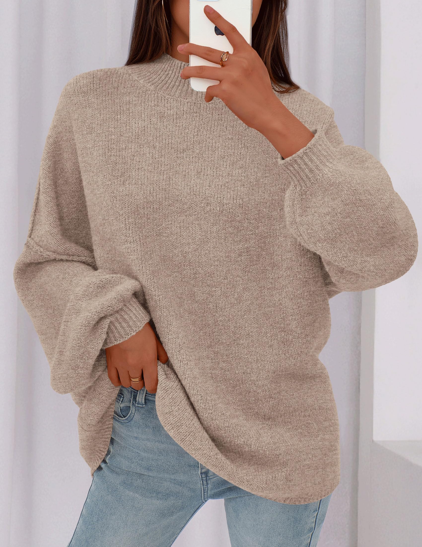 PRETTYGARDEN Women's 2026 Fall Oversized Sweaters Chunky Knit Mock Neck Long Sleeve Casual Trendy Pullover Winter Clothes