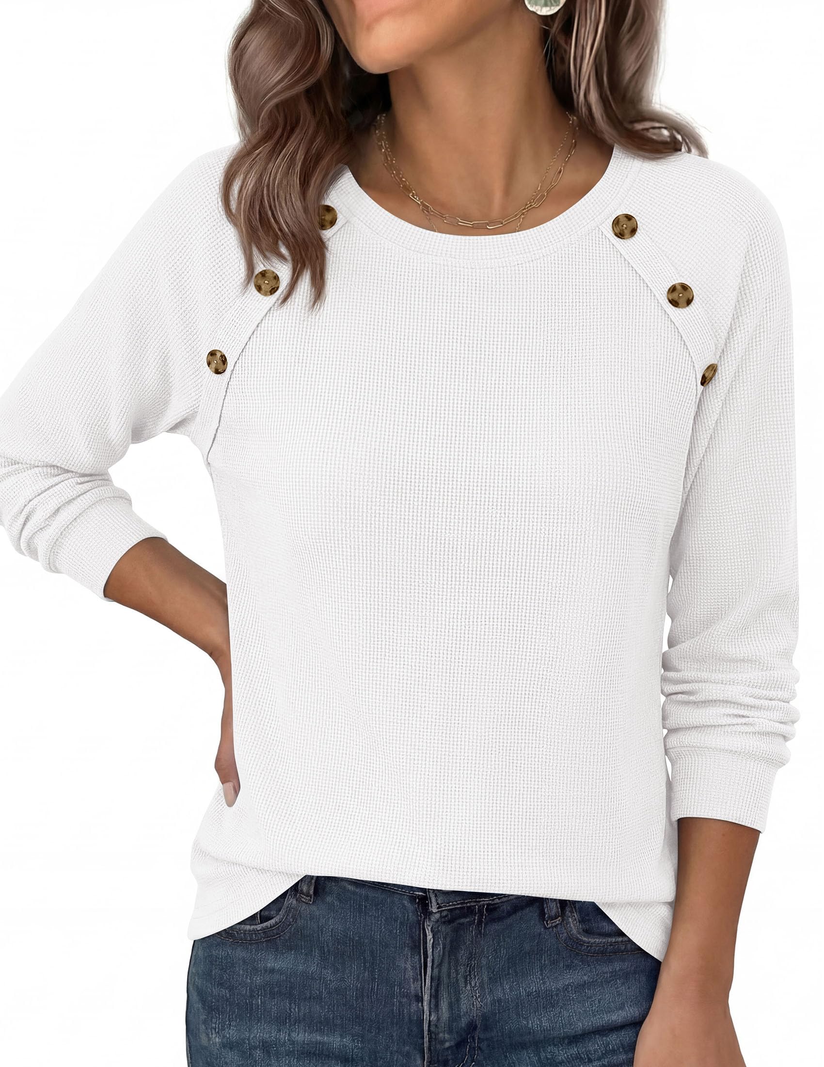 PRETTYGARDEN Long Sleeve Shirts for Women Waffle Knit Tops Fall Fashion Dressy Casual Loose Tunic Blouse Winter Clothing