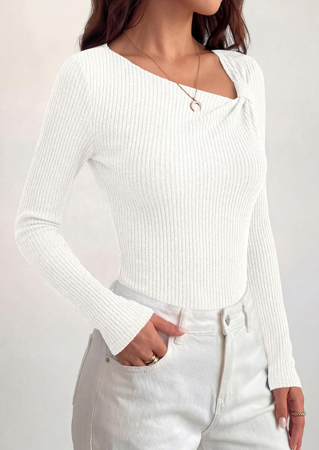 PRETTYGARDEN Womens  Early Fall Fashion Long Sleeve T Shirts Asymmetrical Ribbed Fitted Trendy Going Out Tops Y2K Outfits