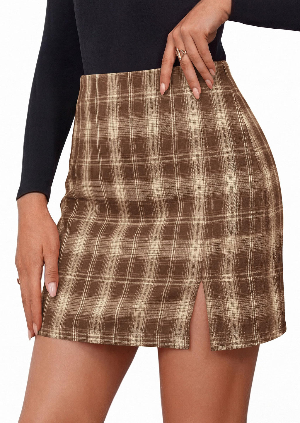 PRETTYGARDEN Women's Plaid Mini Bodycon Pencil Skirts Fall