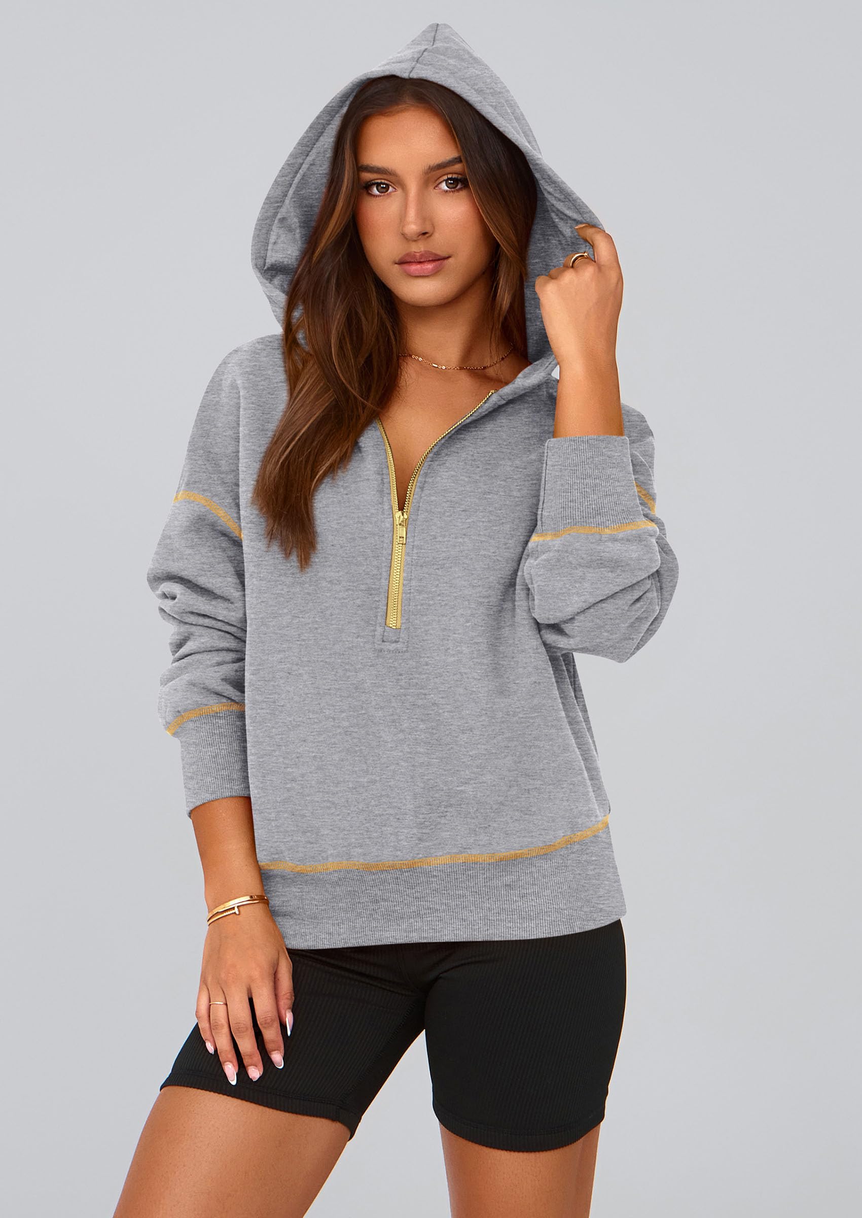 PRETTYGARDEN Women's  Fall Hooded Sweatshirts Long Sleeve Half Zip Cropped Hoodies Pullover Winter Fashion Clothes