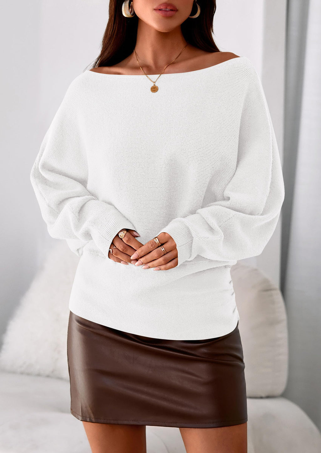 PRETTYGARDEN Women Off the Shoulder Sweater  Fall Trendy Long Batwing Sleeve Knit Pullover Going Out Tops Winter Clothing