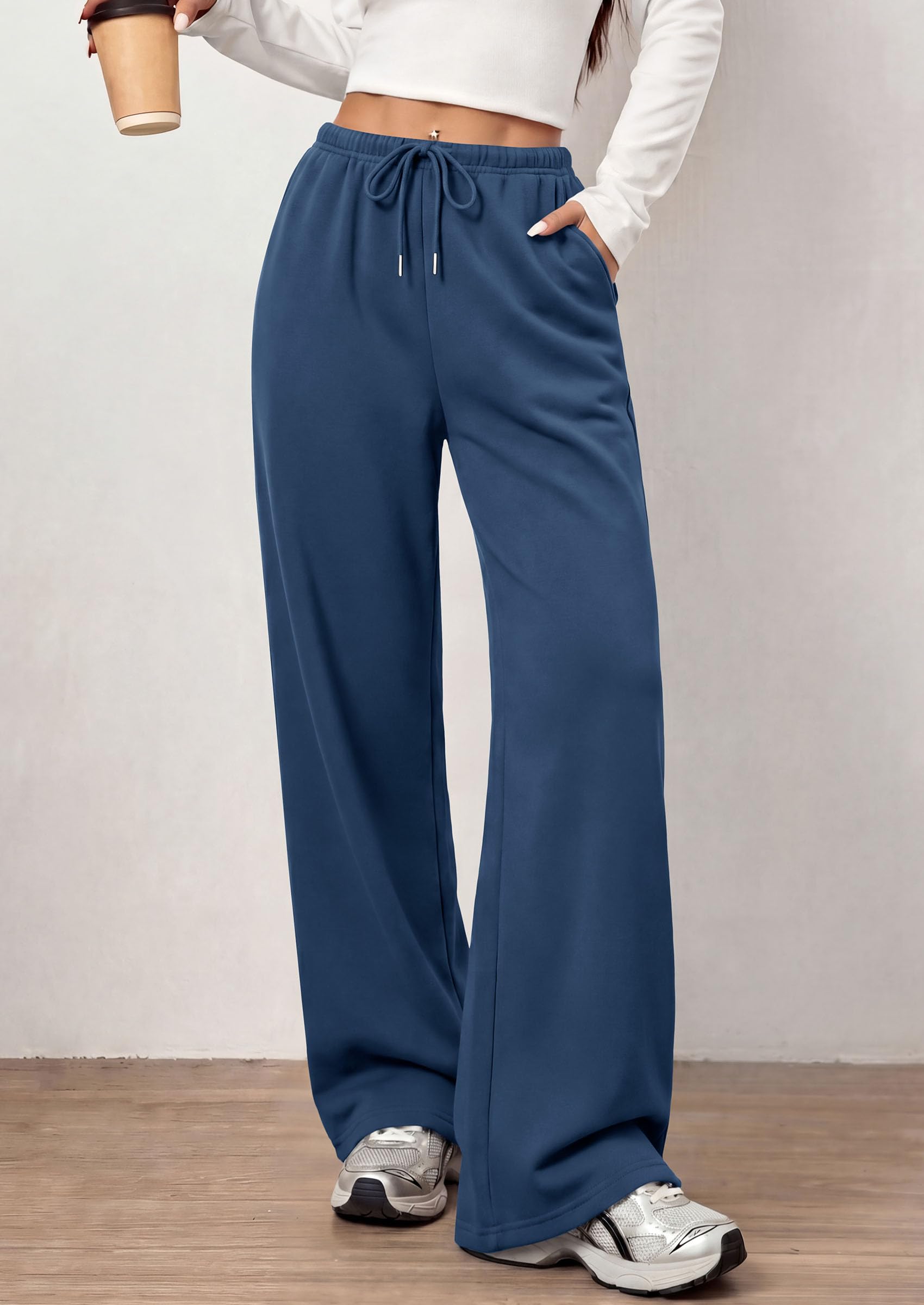 PRETTYGARDEN Womens Wide Leg Sweatpants Fleece Lounge Pants | Elastic Drawstring Waist,Baggy Jogger Yoga Sweat pants,Pockets,Fall Winter Clothes,Loose Daily Casual & Loungewear Trousers
