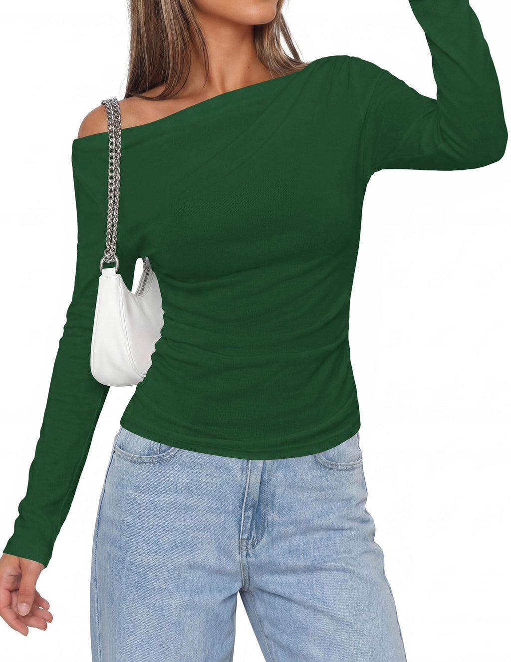 PRETTYGARDEN Womens Off The Shoulder Tops Long Sleeve Shirts | Going Out Tops, Ruched Slim Fit Asymmetrical Neck, Cute Date Night Outfits, Work Dressy Blouses, Fall Fashion Winter Clothes