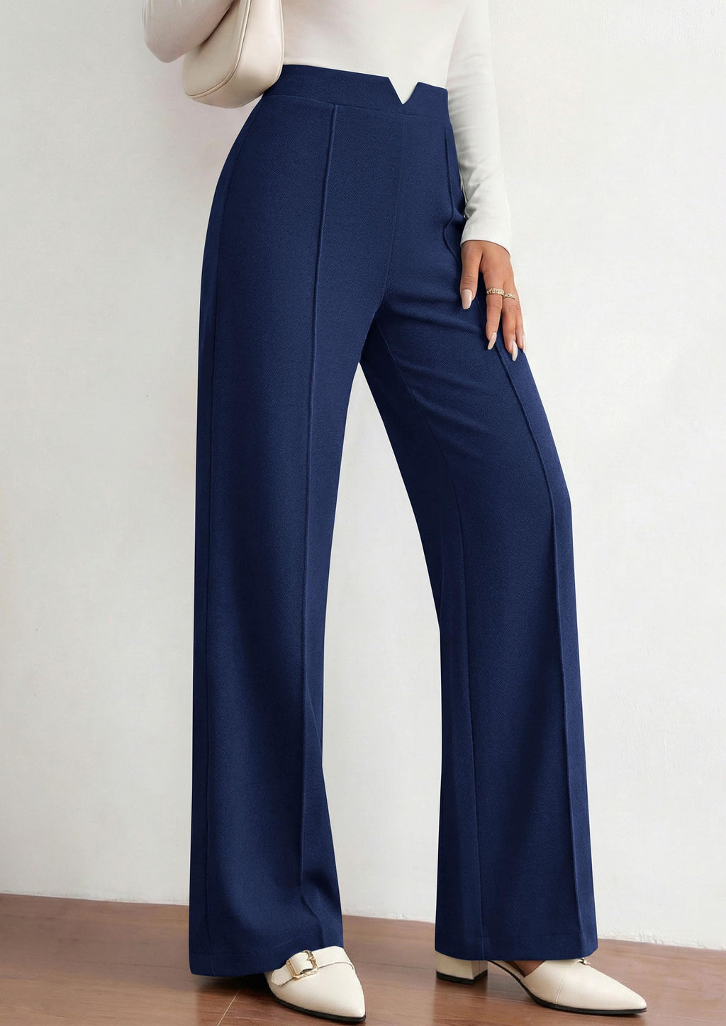 PRETTYGARDEN Women's Dressy Casual Wide Leg Palazzo Pants | V Notch High Waist, Soft Stretchy Knit Flowy Long Lounge Trousers, Casual Daily Office Work Outfits, 2026 Fall Clothes