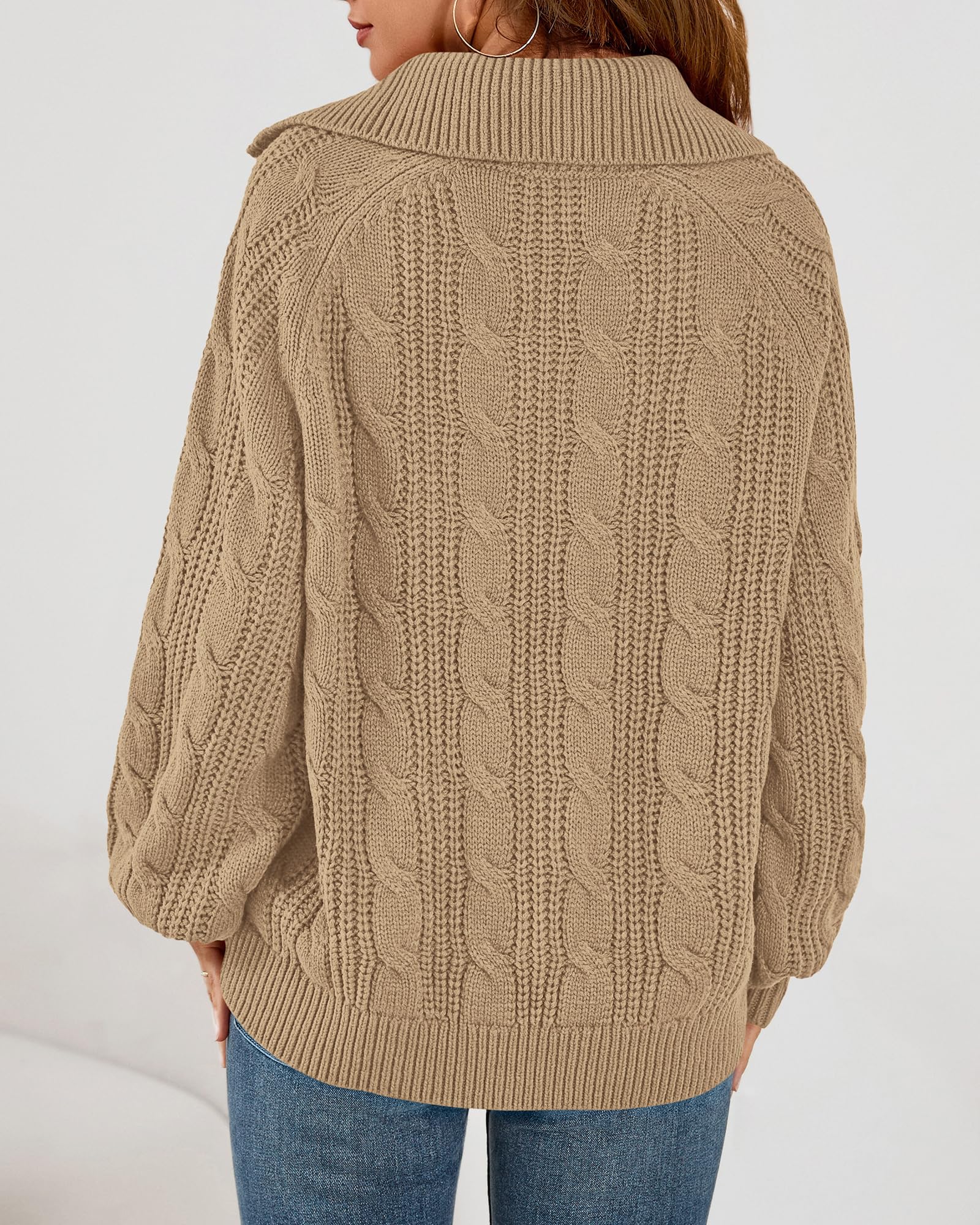 BTFBM Sweaters for Women Fall Fashion Loose Quarter Zip Pullover Collared Long Sleeve Cable Knit Winter Clothes