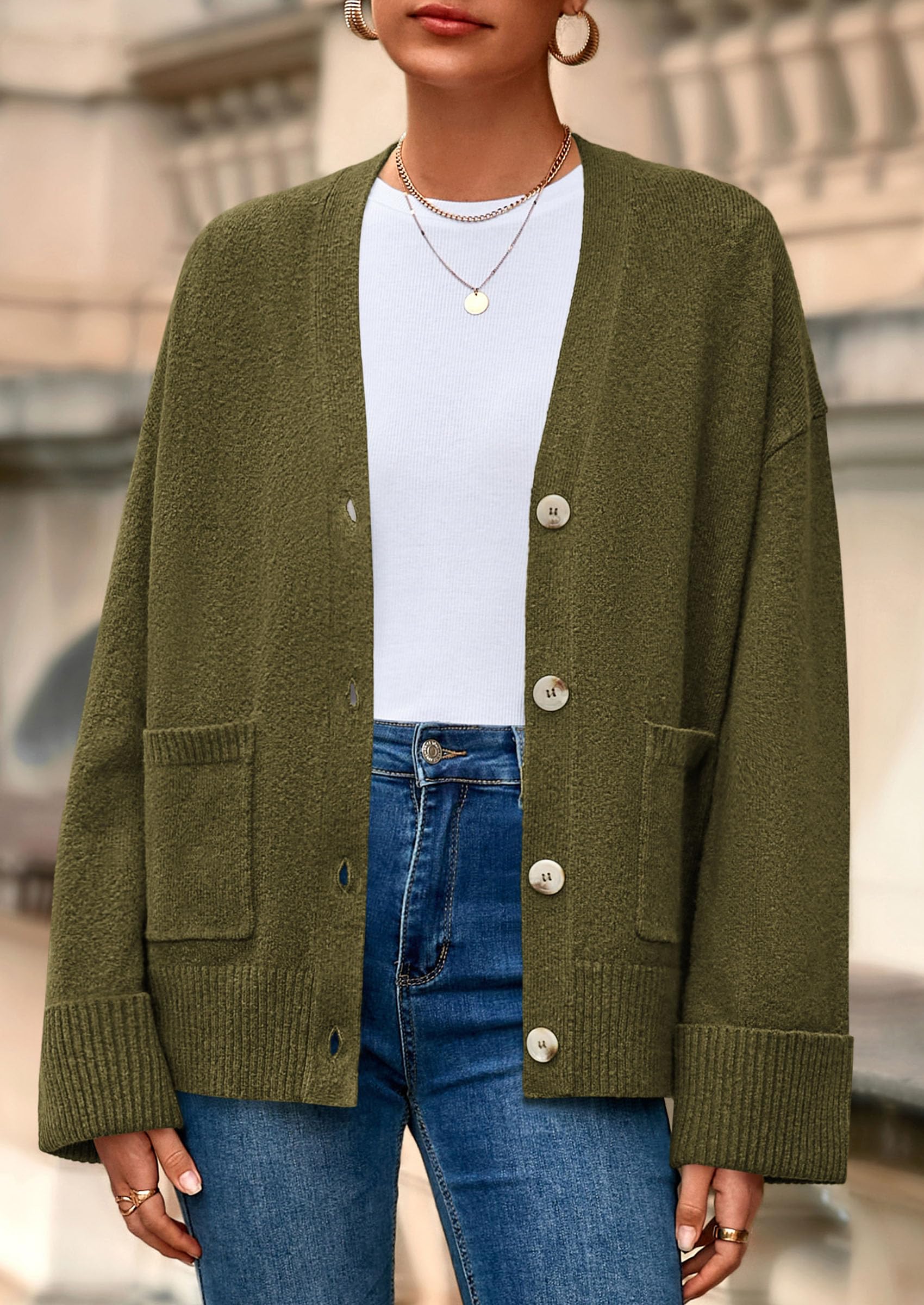 PRETTYGARDEN Women's Oversized Cardigan Sweaters Trendy Chunky Knit Long Sleeve V Neck Button Down Fall Winter Outfits