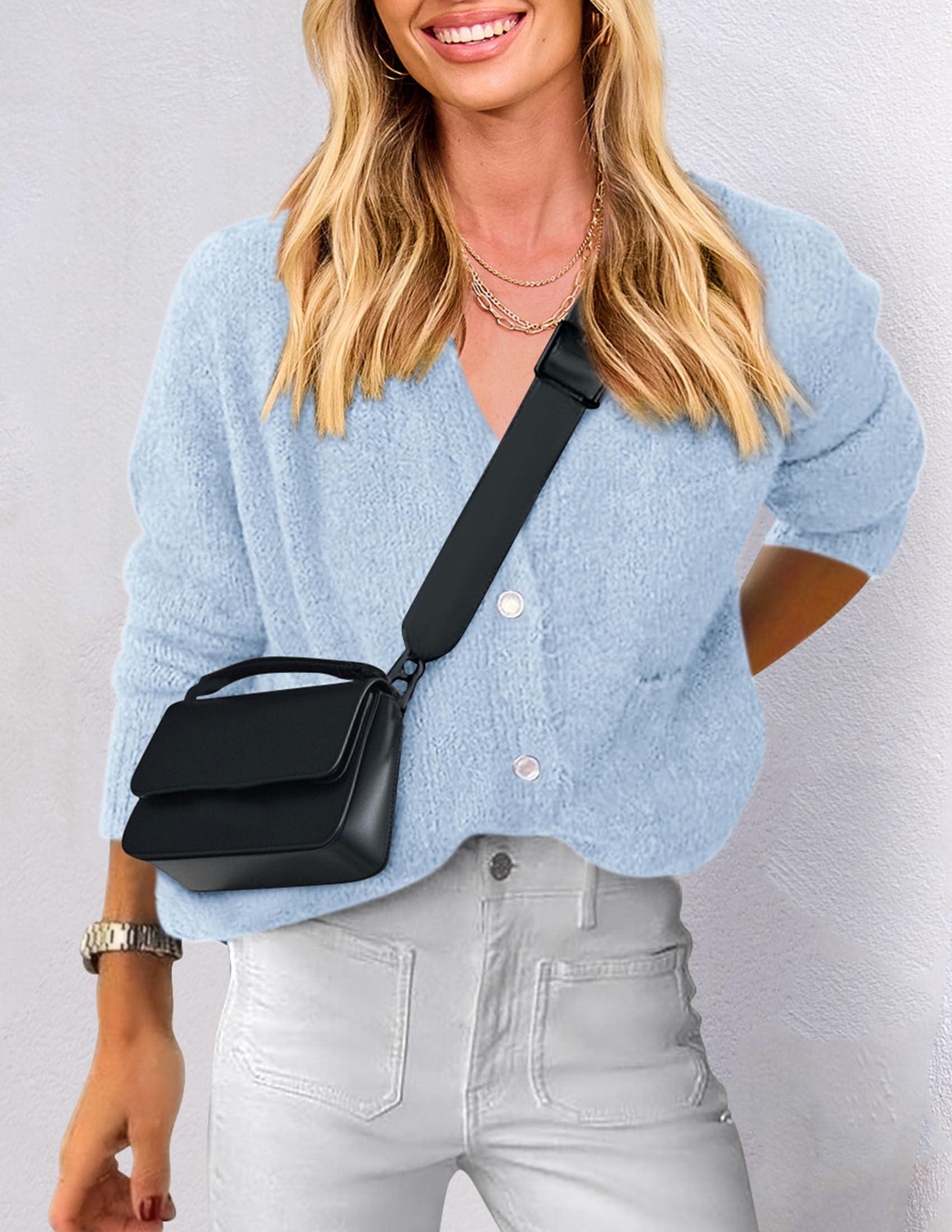 PRETTYGARDEN Women's Knit Cardigan Sweaters Casual Long Sleeve Open Front Button Up Ribbed Fall Spring Sweater Jackets