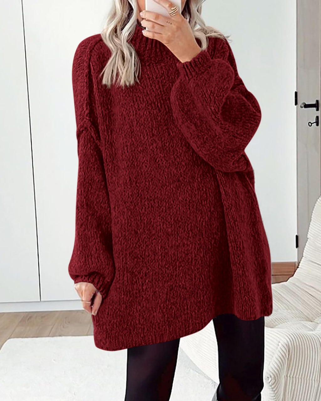 BTFBM Sweaters for Women Fall Long Sleeve Mock Neck Cable Knit Oversized Sweater Pullover Tops Thick Winter Clothes