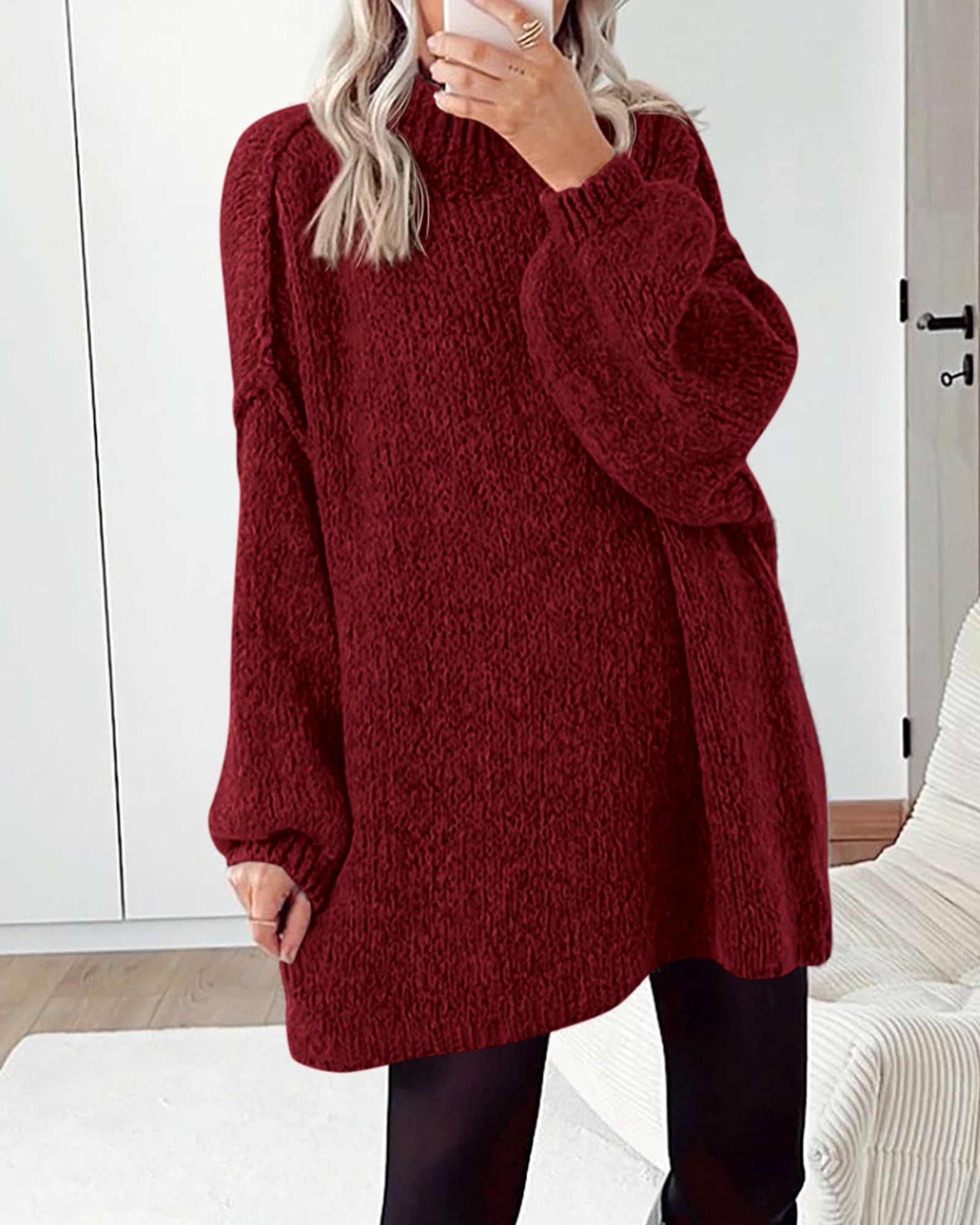 BTFBM Sweaters for Women Fall Long Sleeve Mock Neck Cable Knit Oversized Sweater Pullover Tops Thick Winter Clothes