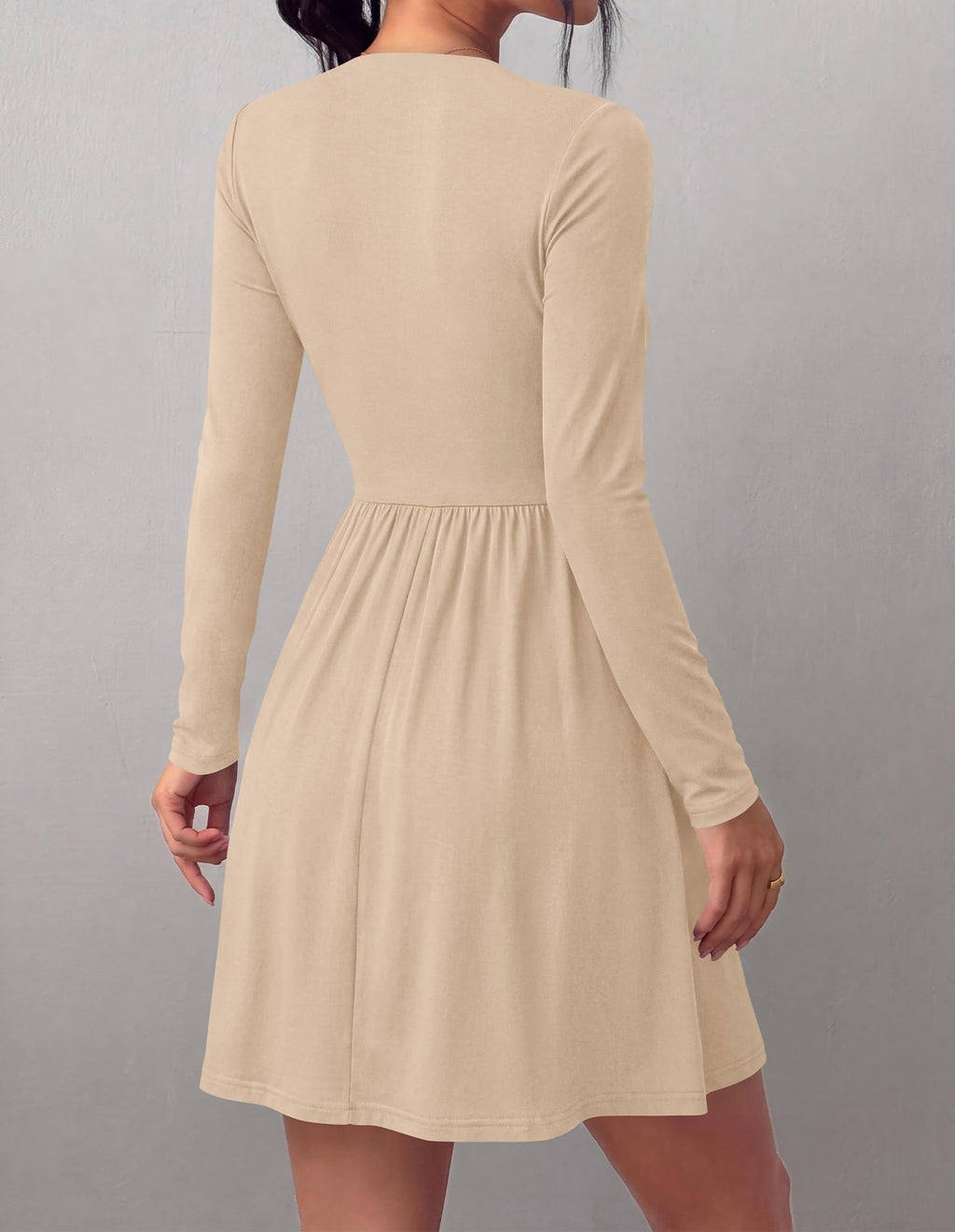 BTFBM Long Sleeve Dresses for Women Mock Neck A Line Flowy Mini Dress Swing Pleated Hem,Cocktail Party Club Holiday Going Out Outfits,Dressy Casual Winter,Trendy Early Fall Fashion Clothing