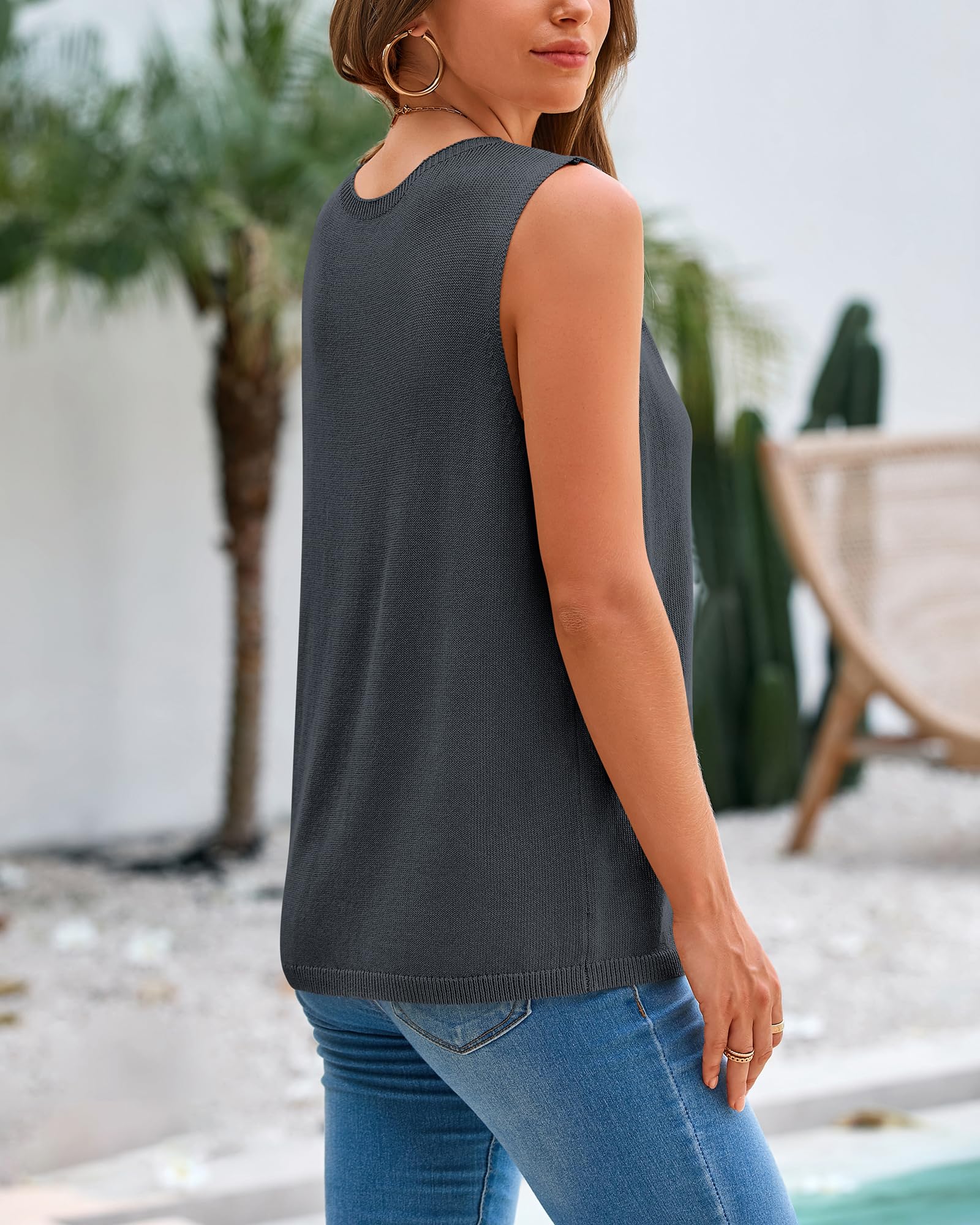 FreshPretty Women's Sleeveless Sweater Vest Summer Crew Neck Ribbed Knit Lightweight Pullover Casual Loose Fit Tank Tops