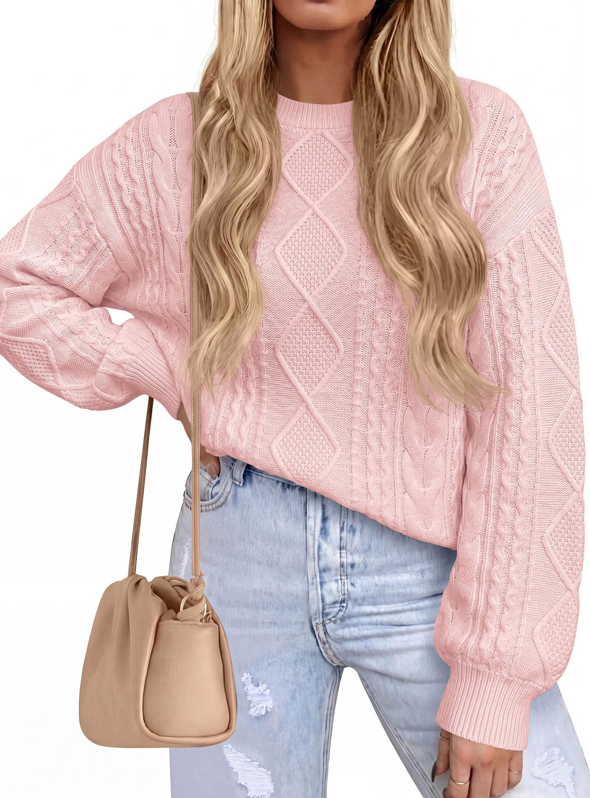 PRETTYGARDEN Women's Crewneck Cable Knit Sweater Pullover Tops Soft Luxury,Long Sleeve Sweaters,Chunky Texture,Fall Outfits,Warm Layering,Daily Wear,Work Holiday,Winter Going out Top